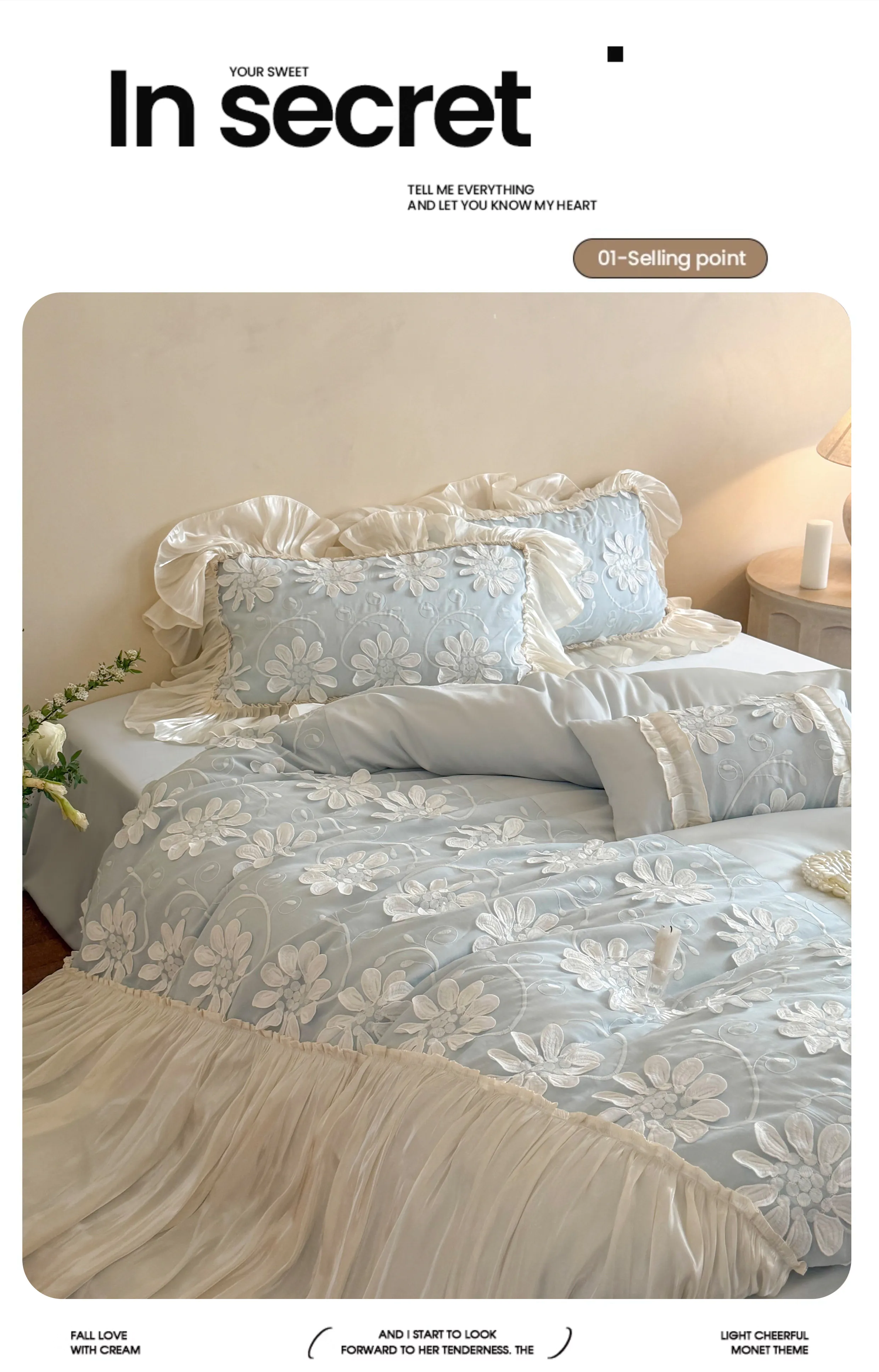 Romantic-3D-Flowers-Lace-Ruffles-100S-Tencel-Cotton-Comforter-Cover-Set16