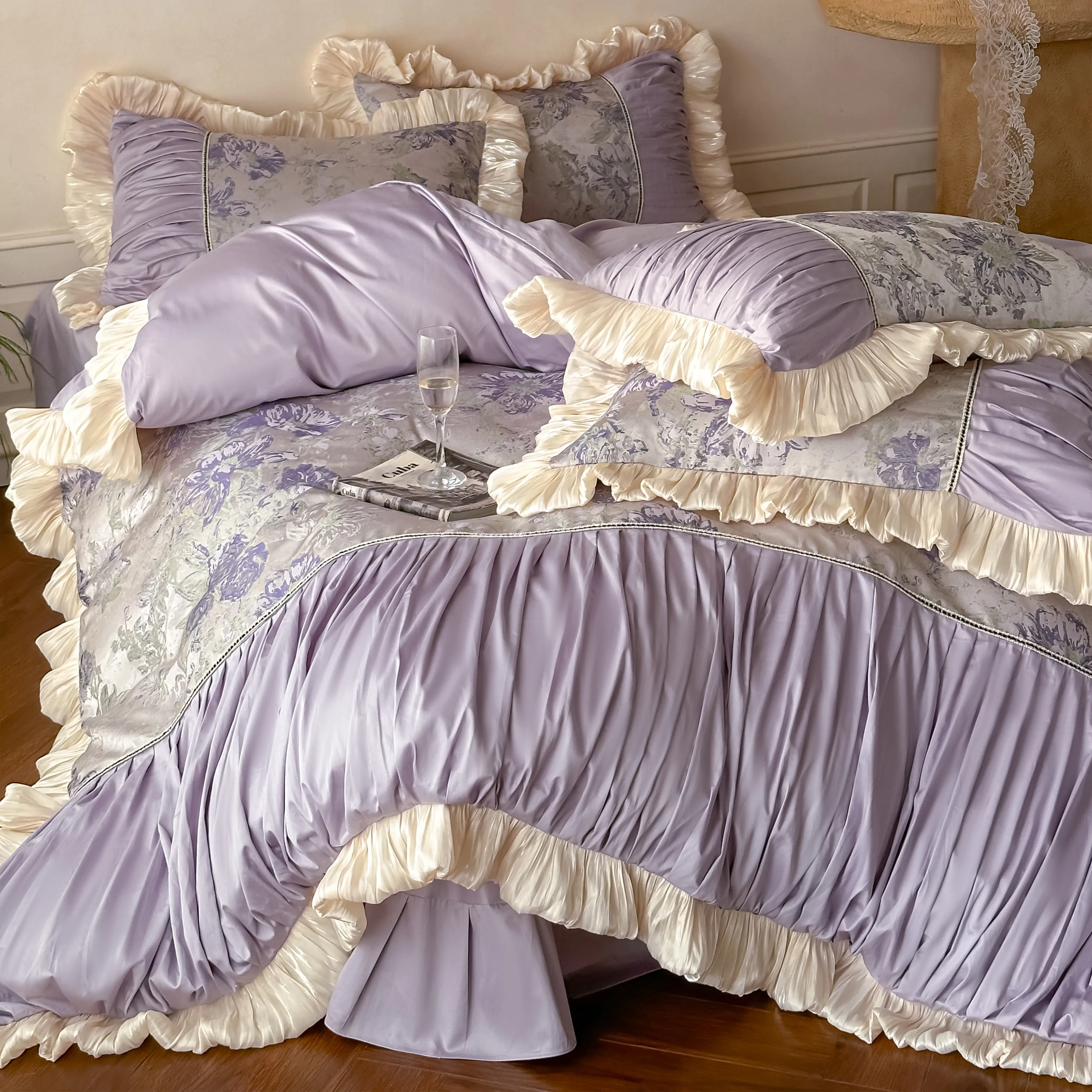 Royal Court 60s Oil Painting Jacquard Peony Spliced Ruffle Bedding Set03 Royal Court 60s Oil Painting Jacquard Peony Spliced Ruffle Bedding Set03