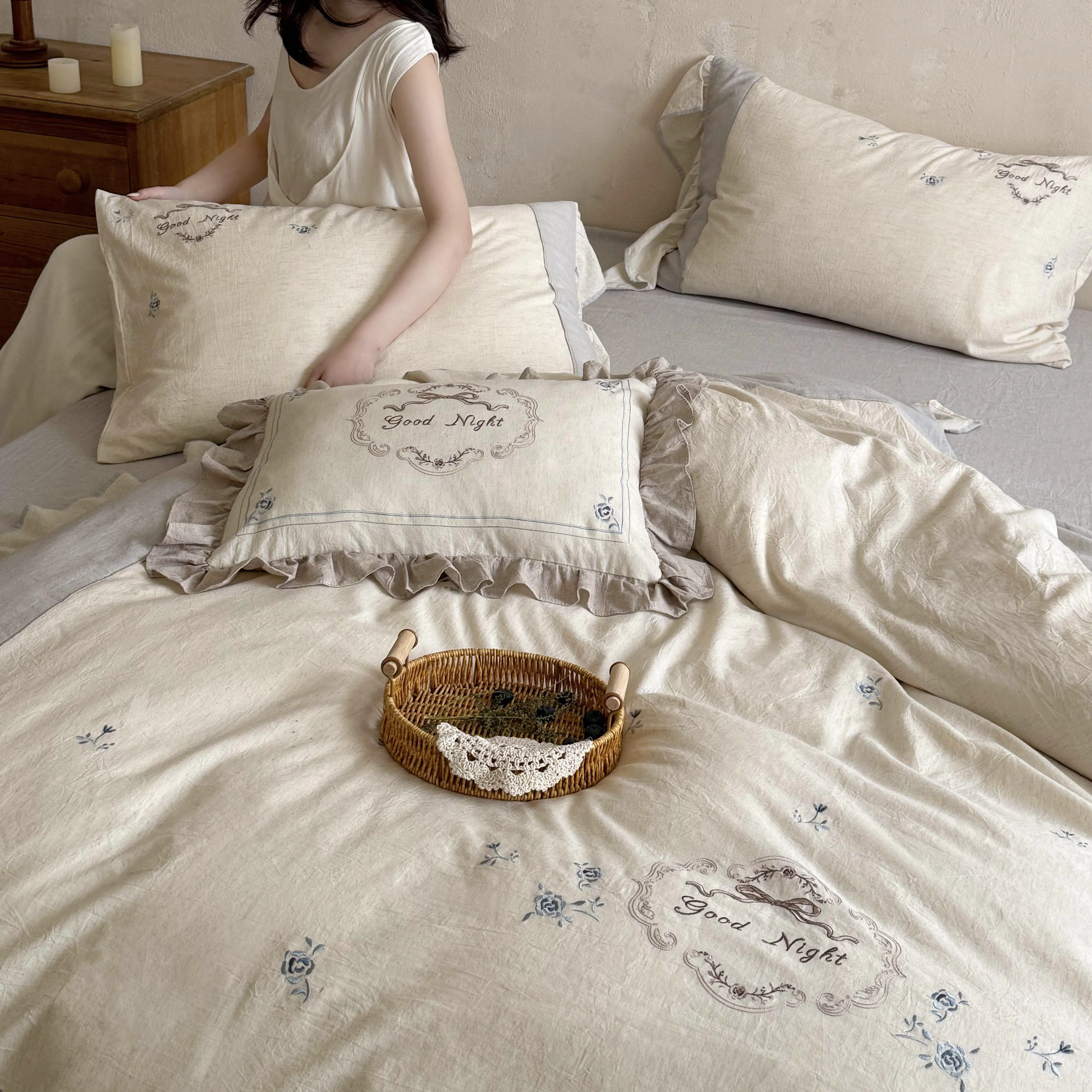 Rustic-Soft-Farmhouse-Floral-Embroidery-Cotton-Linen-Bedding-4-Piece-Set03 Rustic Soft Farmhouse Floral Embroidery Cotton Linen Bedding 4 Piece Set03