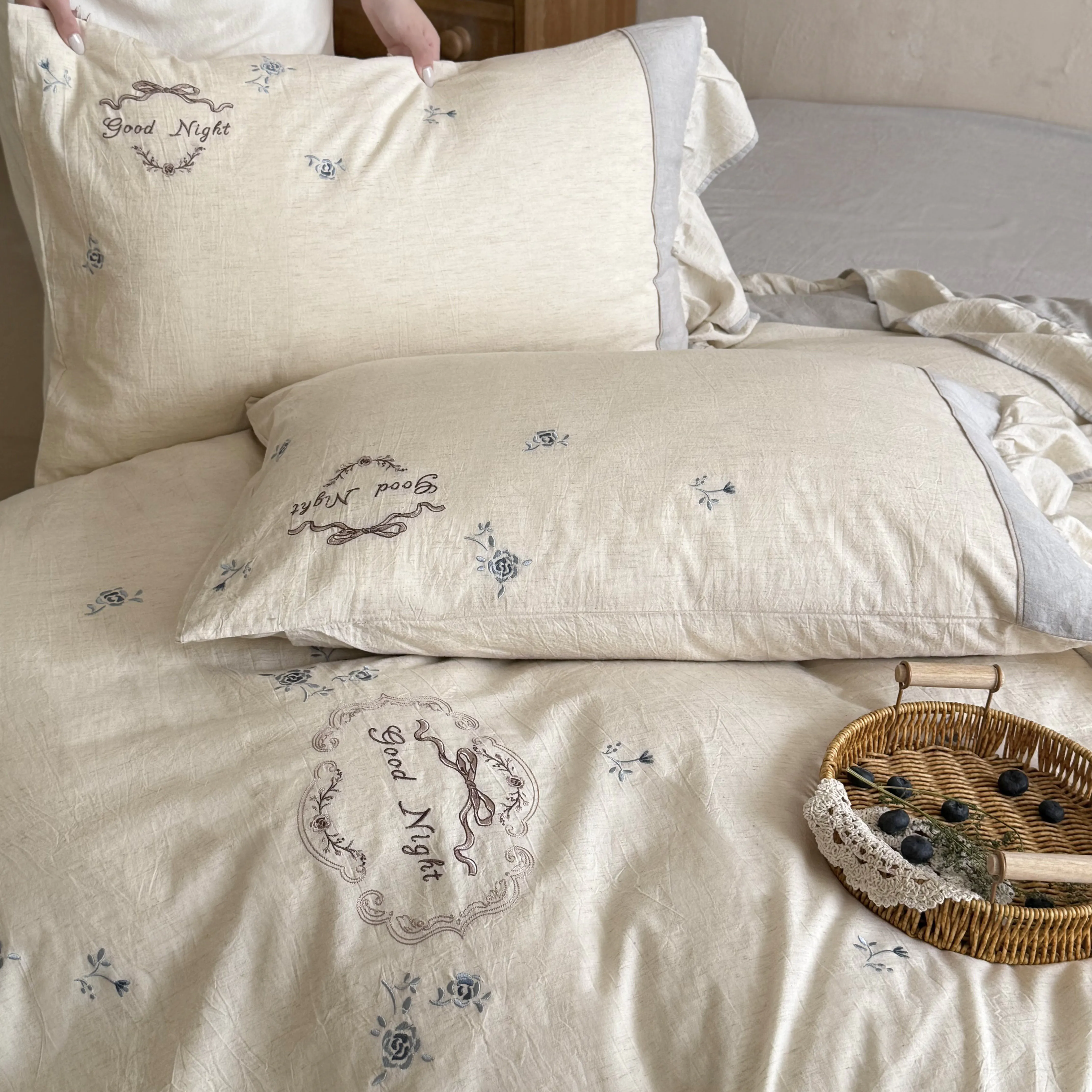 Rustic-Soft-Farmhouse-Floral-Embroidery-Cotton-Linen-Bedding-4-Piece-Set06 Rustic Soft Farmhouse Floral Embroidery Cotton Linen Bedding 4 Piece Set06