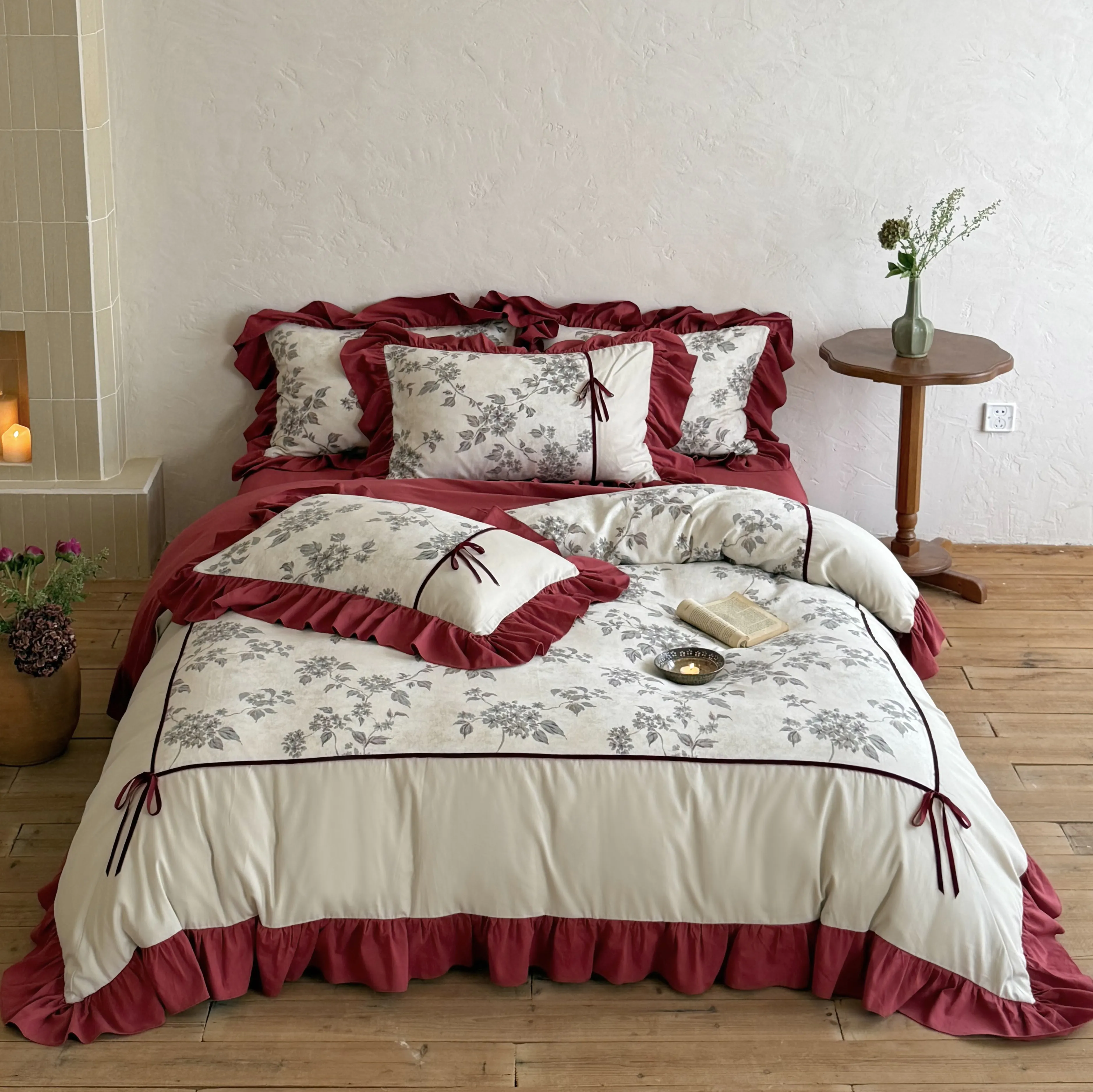 Shabby Chic Botanical Floral Branch Printed Brushed Microfiber Bedding Set01