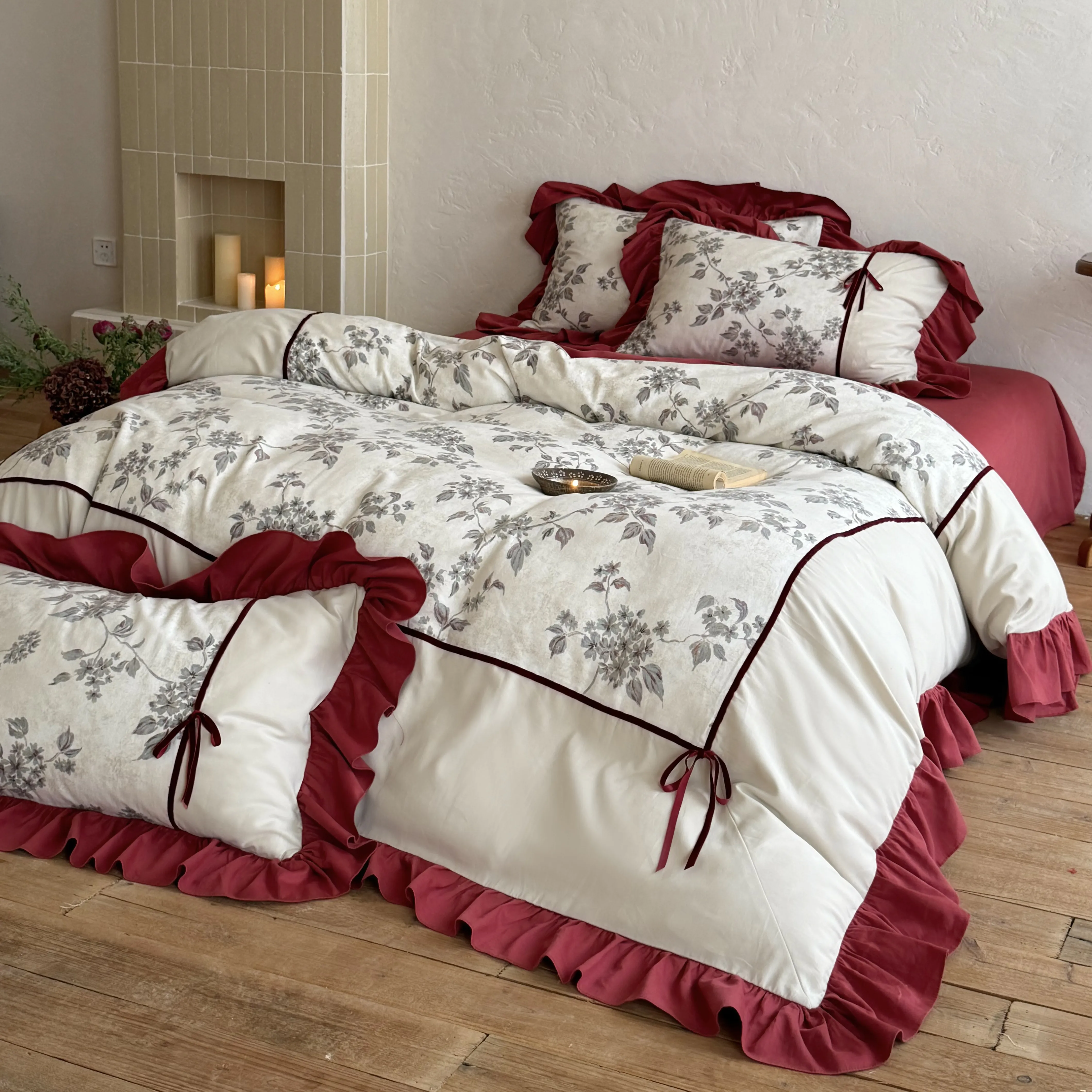 Shabby Chic Botanical Floral Branch Printed Brushed Microfiber Bedding Set04 Shabby Chic Botanical Floral Branch Printed Brushed Microfiber Bedding Set04
