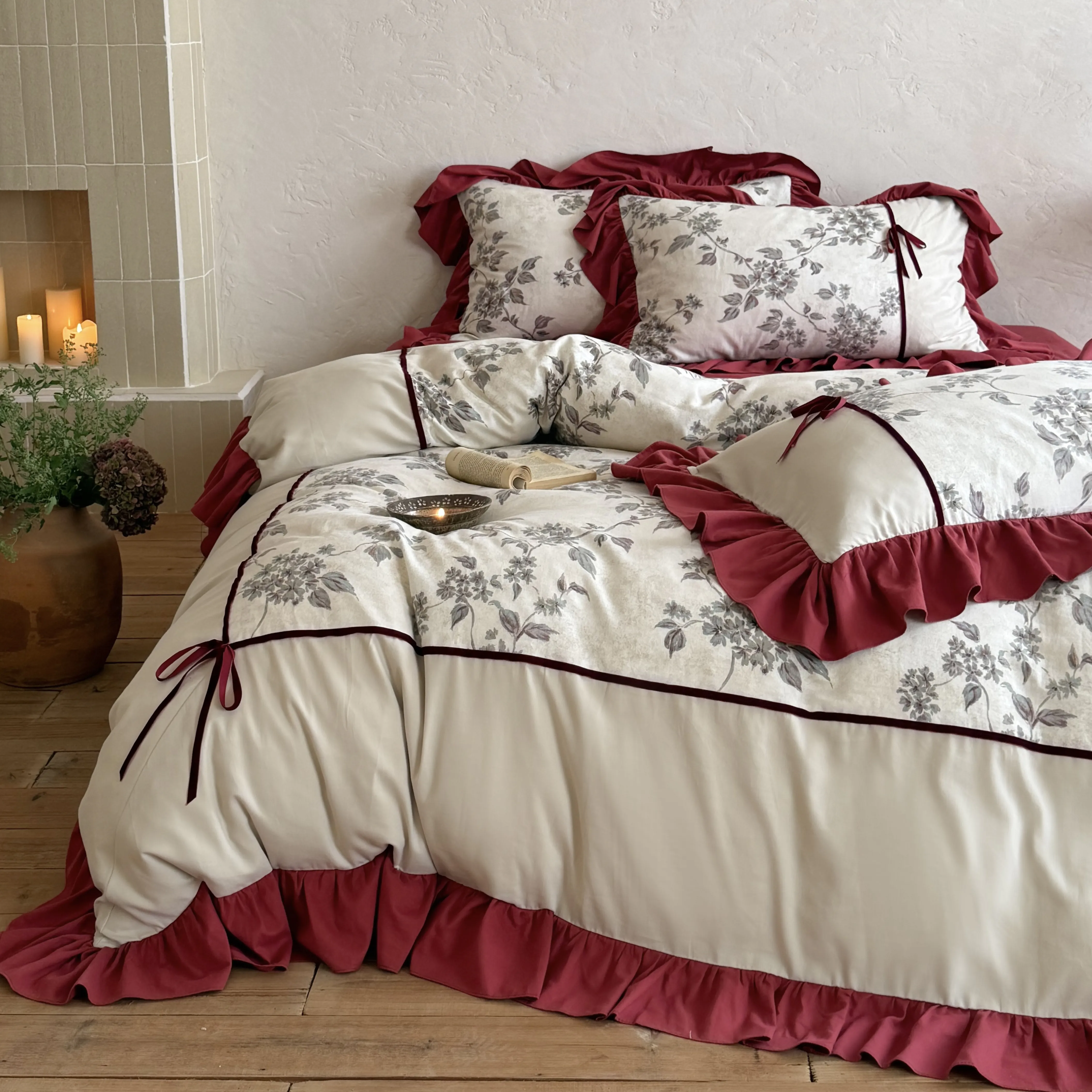 Shabby Chic Botanical Floral Branch Printed Brushed Microfiber Bedding Set05 Shabby Chic Botanical Floral Branch Printed Brushed Microfiber Bedding Set05