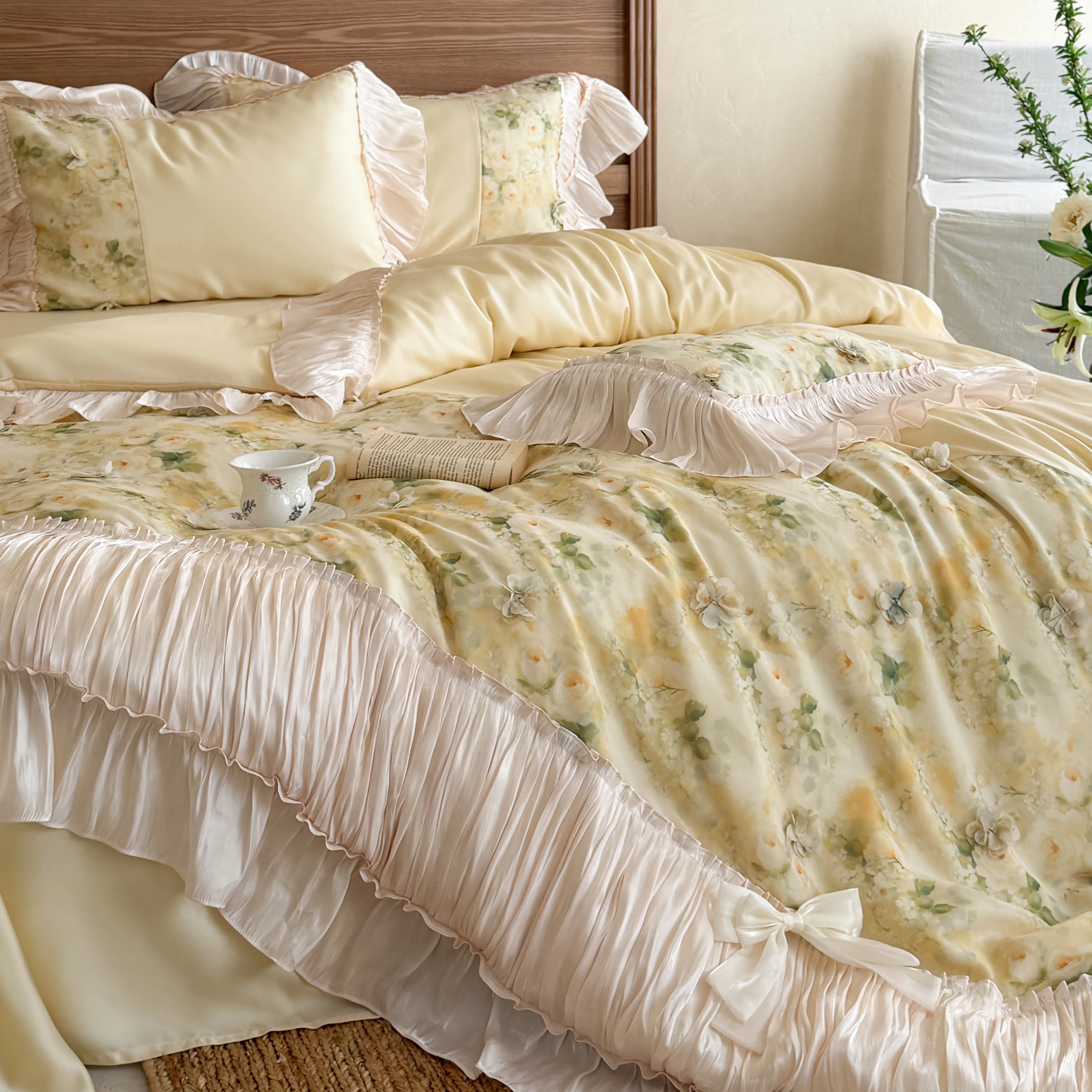 Shabby Chic Botanical Floral Print 100S Pure Egyptian Cotton Bed Sheet Set04 Shabby Chic Botanical Floral Print 100S Pure Egyptian Cotton Bed Sheet Set04