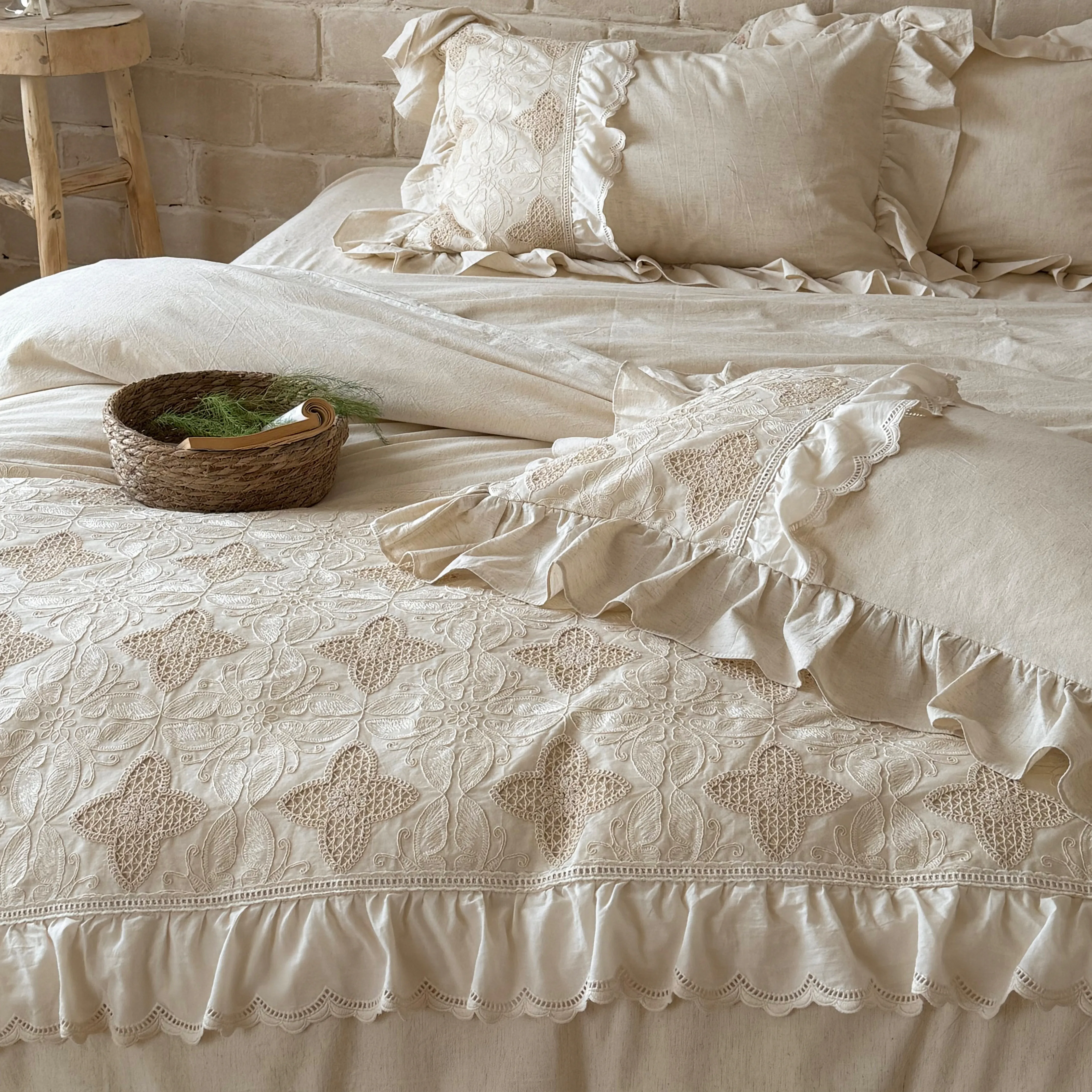 Shabby-Chic-Farmhouse-Clover-Pattern-Rustic-Cotton-Linen-Bedding-Set04 Shabby Chic Farmhouse Clover Pattern Rustic Cotton Linen Bedding Set04