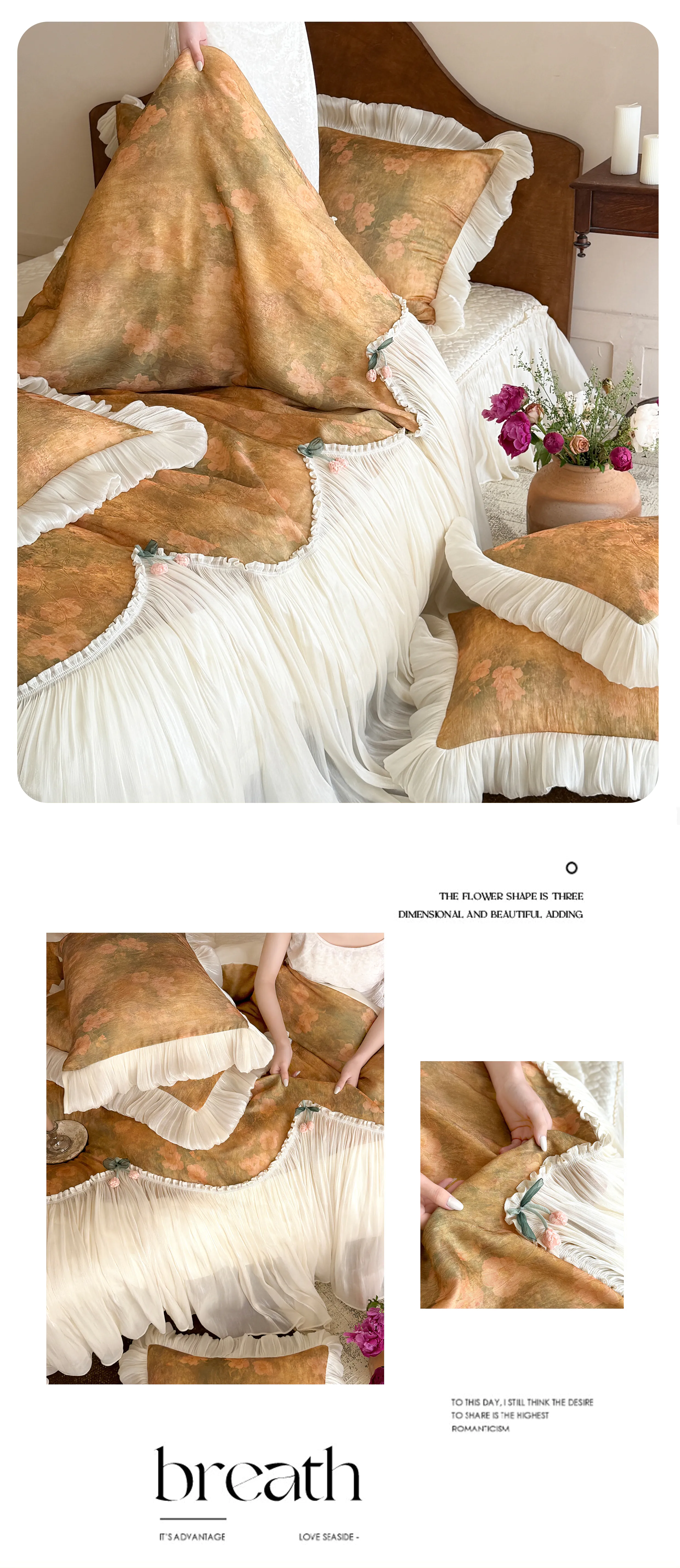 Shabby-Chic-Golden-Botanical-Floral-Print-100S-Cotton-4-Pcs-Duvet-Cover-Set10