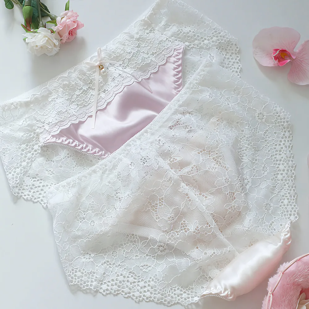 Soft Pastel Silky Satin Front Lace Waist Panties Underwear with Ribbon04 Soft Pastel Silky Satin Front Lace Waist Panties Underwear with Ribbon04