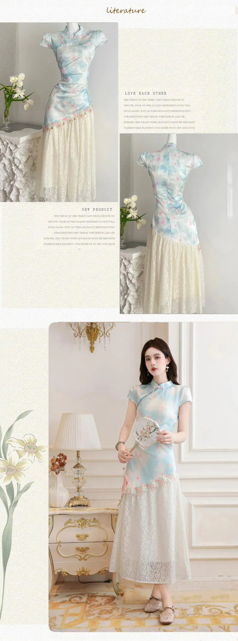 Sweet-Blue-Pearl-Tassel-Floral-Lace-Pankou-Modified-Modern-Qipao-Dress10