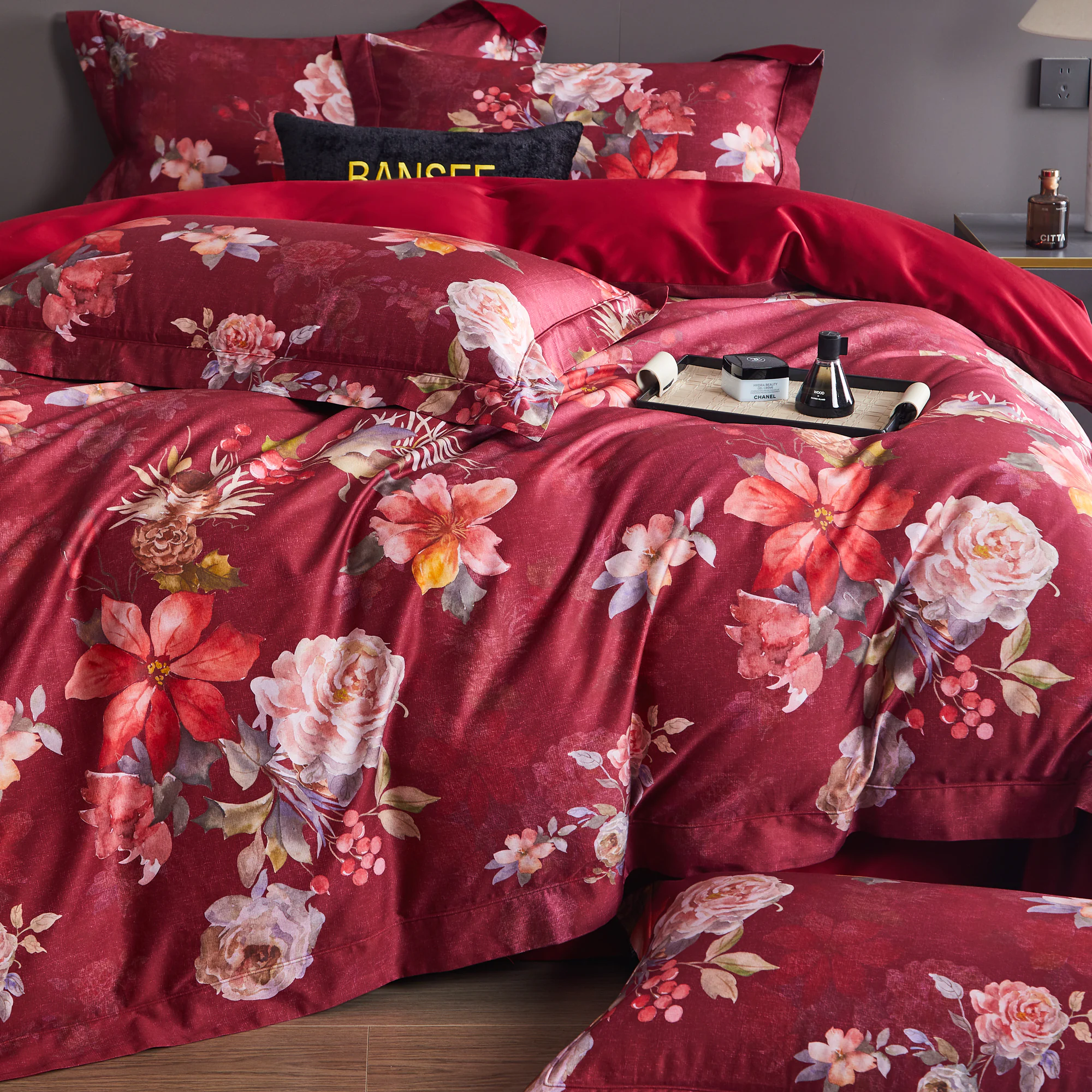 Vibrant Blooming Flower Botanical Print 100S Cotton 4 Piece Duvet Cover Set02