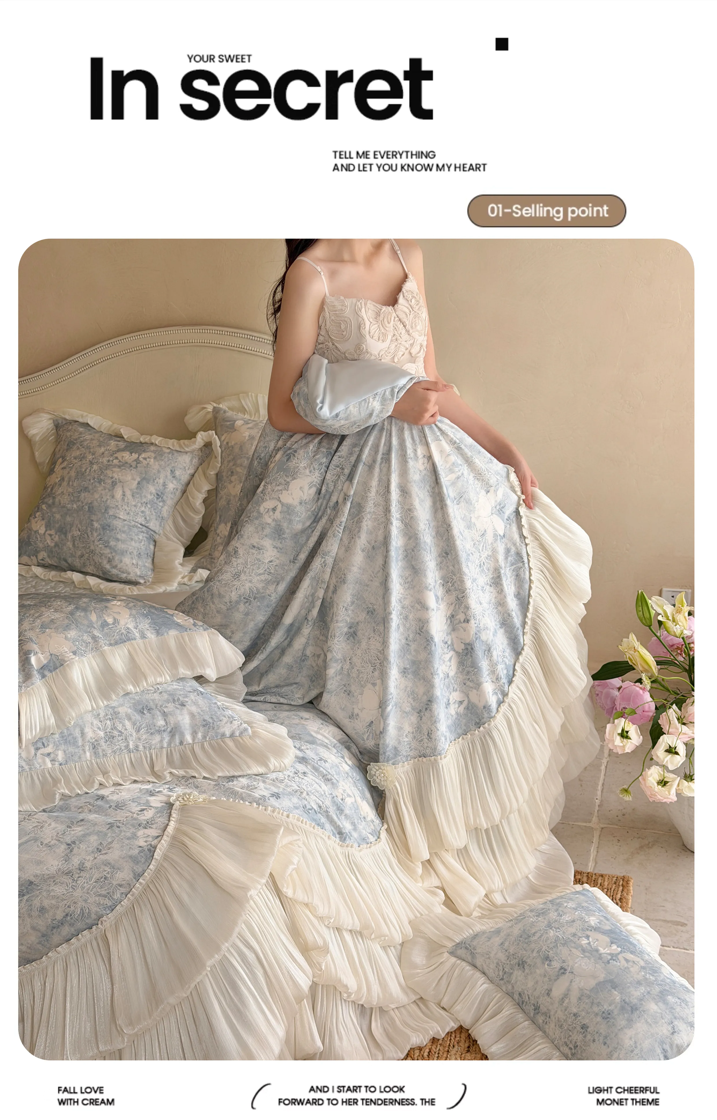 Victorian-Botanical-Floral-Print-Layered-Pleated-Ruffle-100S-Cotton-Bedding-Set11
