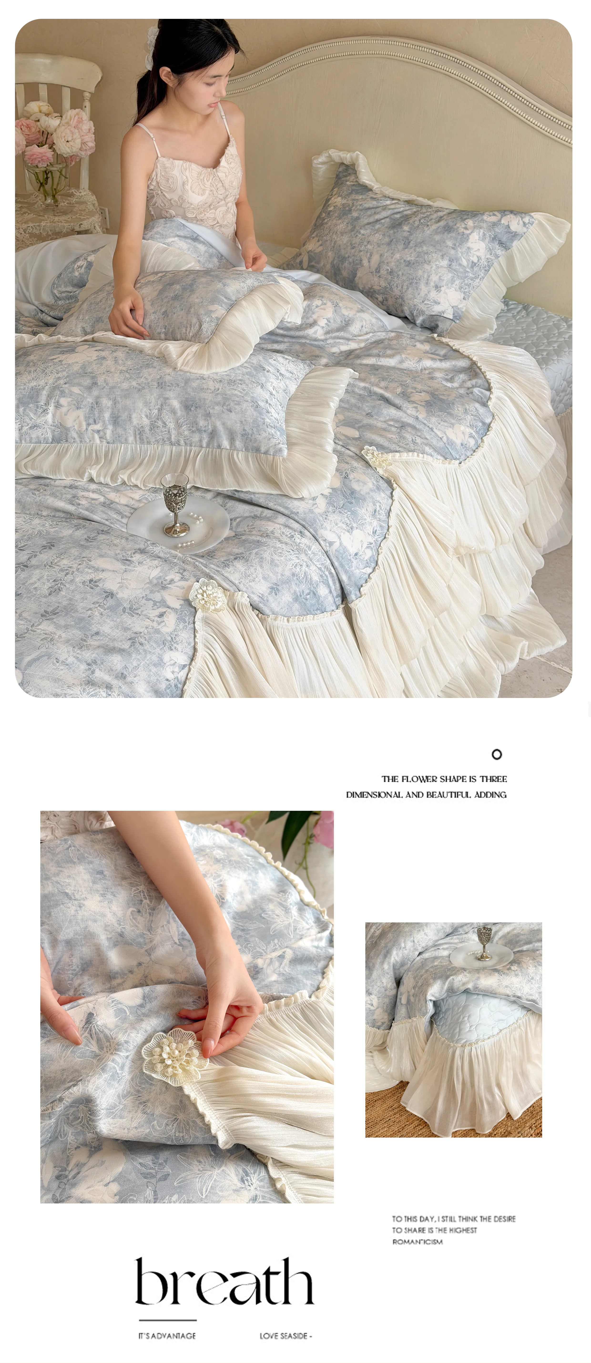Victorian-Botanical-Floral-Print-Layered-Pleated-Ruffle-100S-Cotton-Bedding-Set12