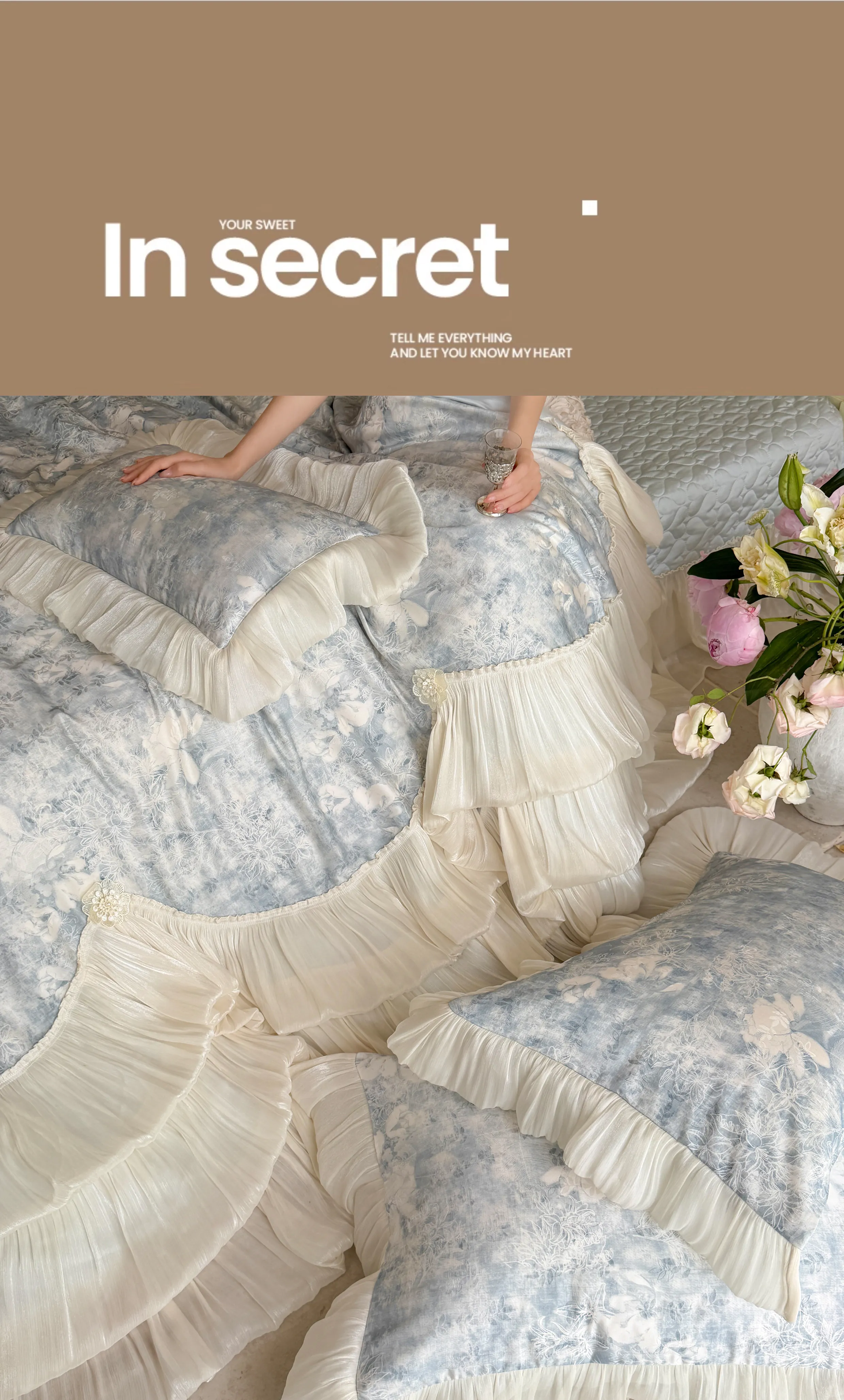 Victorian-Botanical-Floral-Print-Layered-Pleated-Ruffle-100S-Cotton-Bedding-Set13