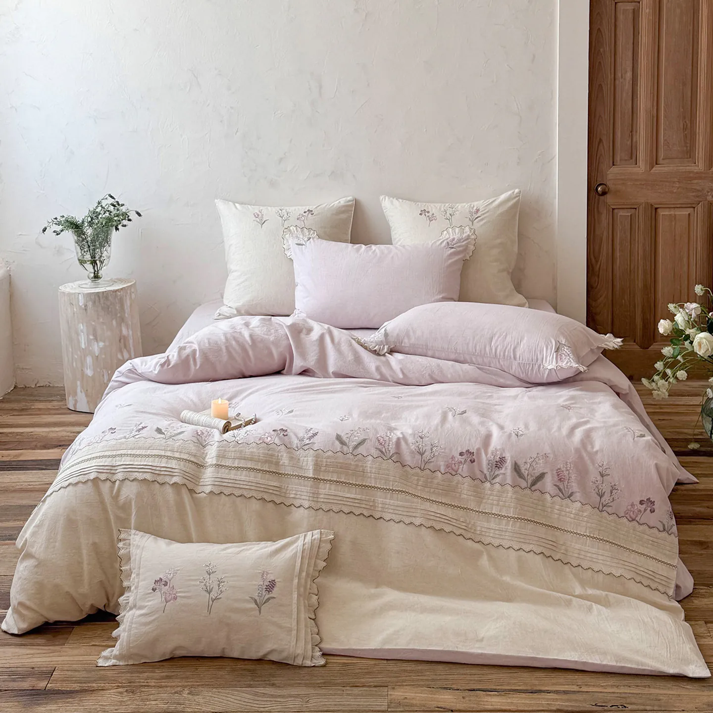 Vintage Country Floral Vine Embroidery Cotton Linen Duvet Cover Bedding Set01 Vintage Country Floral Vine Embroidery Cotton Linen Duvet Cover Bedding Set01