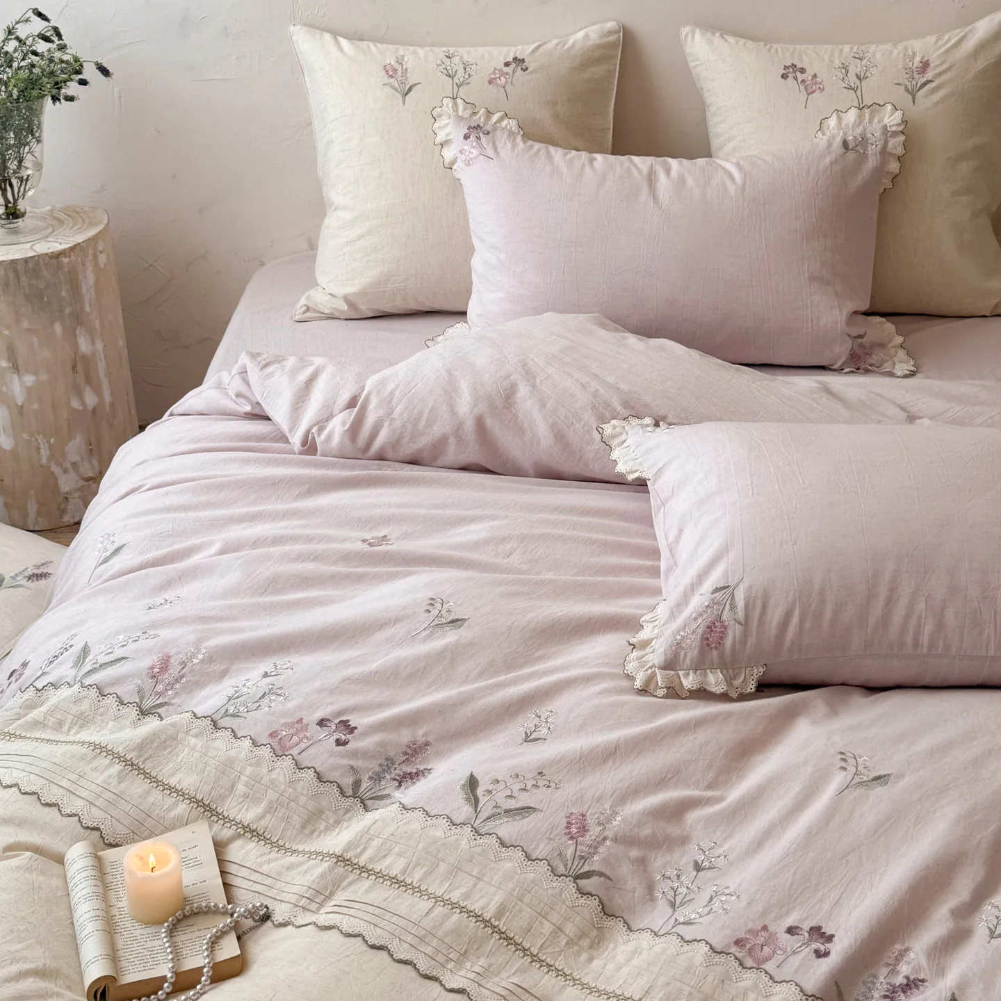 Vintage Country Floral Vine Embroidery Cotton Linen Duvet Cover Bedding Set03 Vintage Country Floral Vine Embroidery Cotton Linen Duvet Cover Bedding Set03