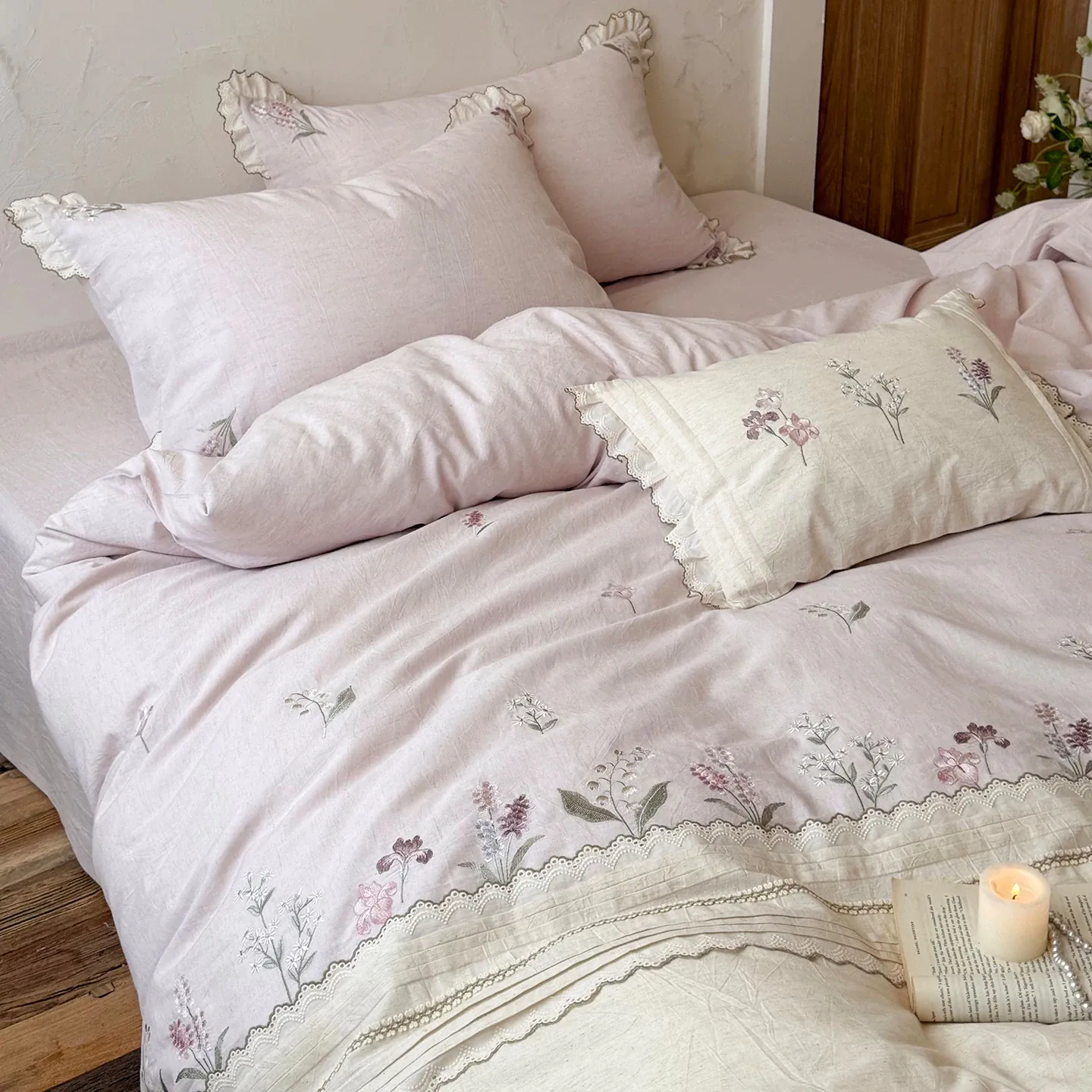 Vintage Country Floral Vine Embroidery Cotton Linen Duvet Cover Bedding Set04 Vintage Country Floral Vine Embroidery Cotton Linen Duvet Cover Bedding Set04
