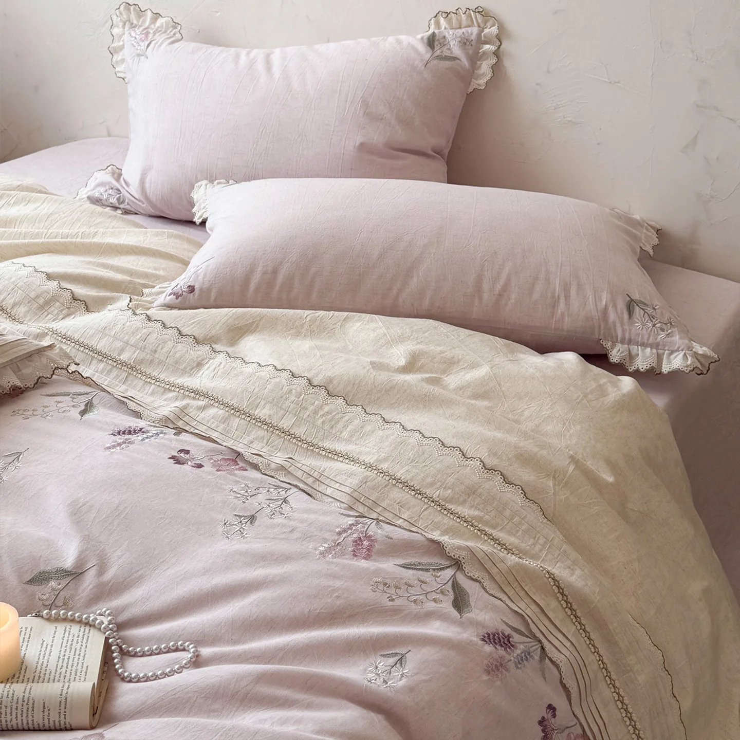 Vintage Country Floral Vine Embroidery Cotton Linen Duvet Cover Bedding Set05 Vintage Country Floral Vine Embroidery Cotton Linen Duvet Cover Bedding Set05