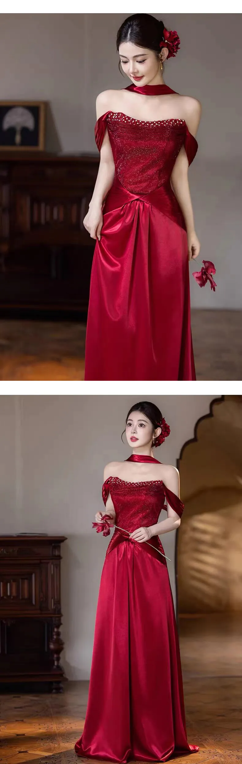 Vintage-Glamour-Ruby-Red-Off-Shoulder-Draped-Sleeve-Formal-Evening-Gown13