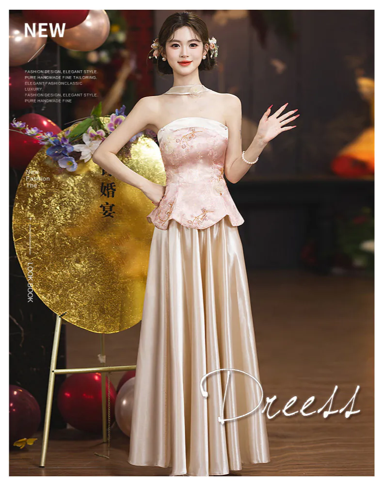 Vintage-Pink-Brocade-Peplum-Top-Satin-Skirt-Prom-Dress-Evening-Gown07