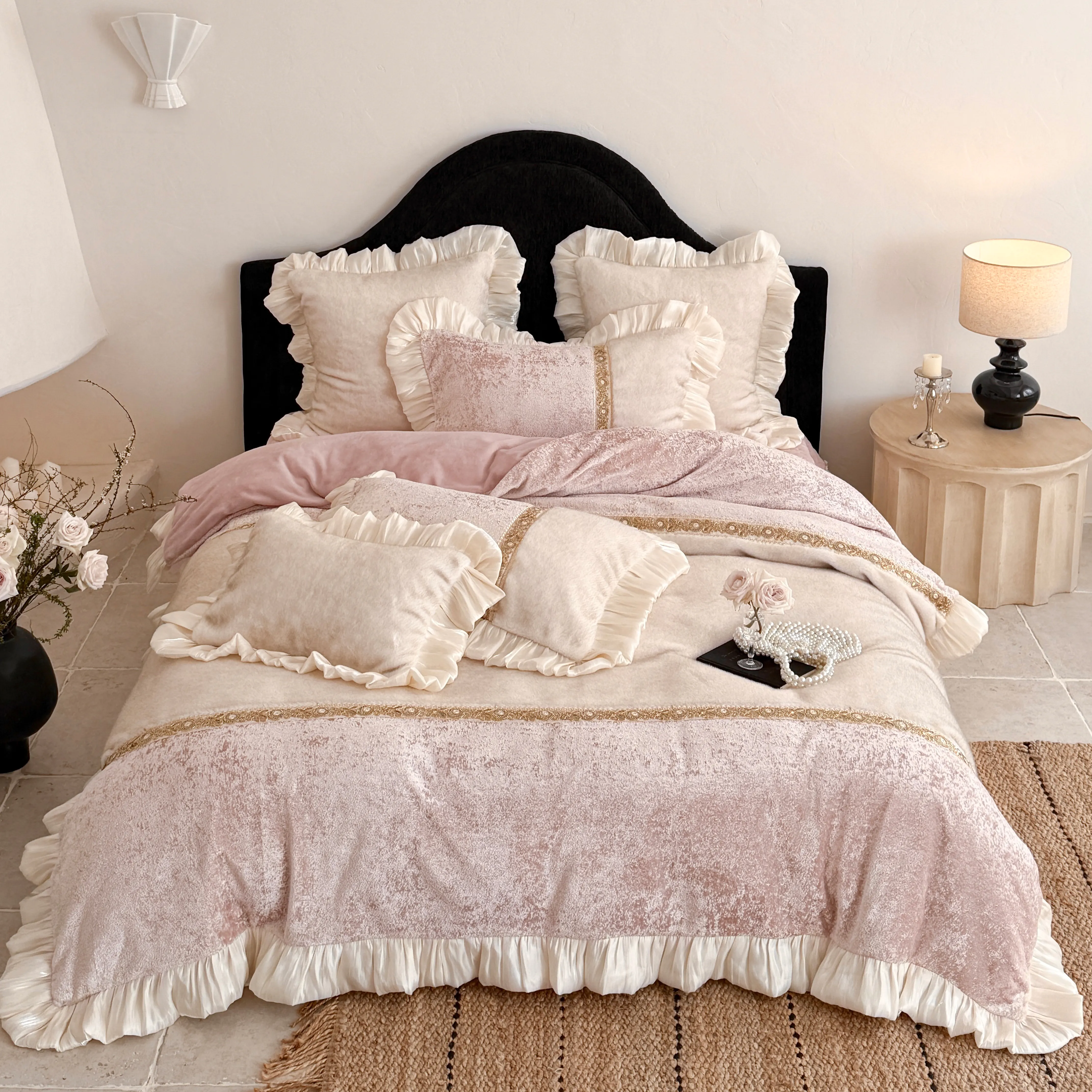 Vintage Soft Mink Velvet Matte Fleece Plush Winter Comforter Cover Set01