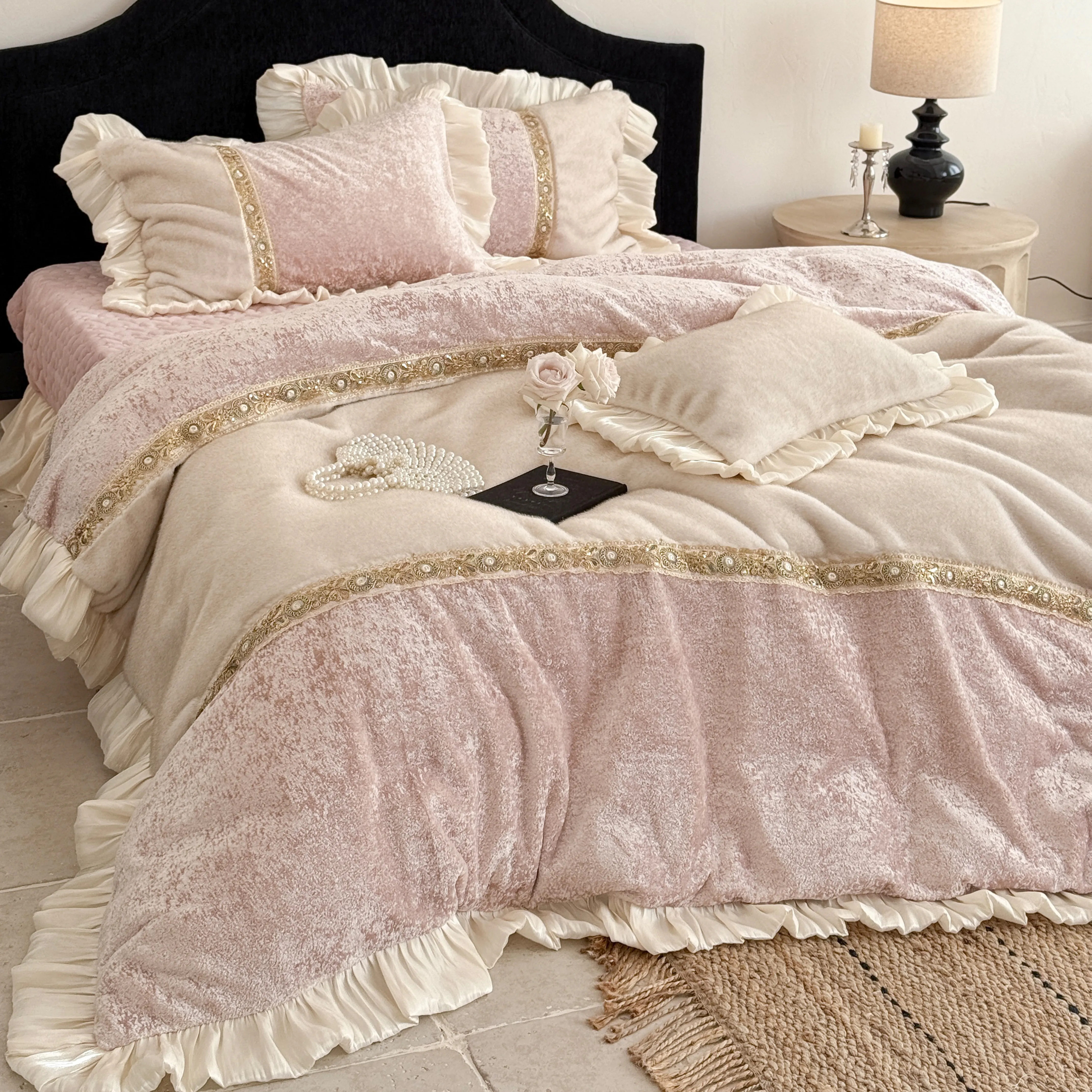Vintage Soft Mink Velvet Matte Fleece Plush Winter Comforter Cover Set02