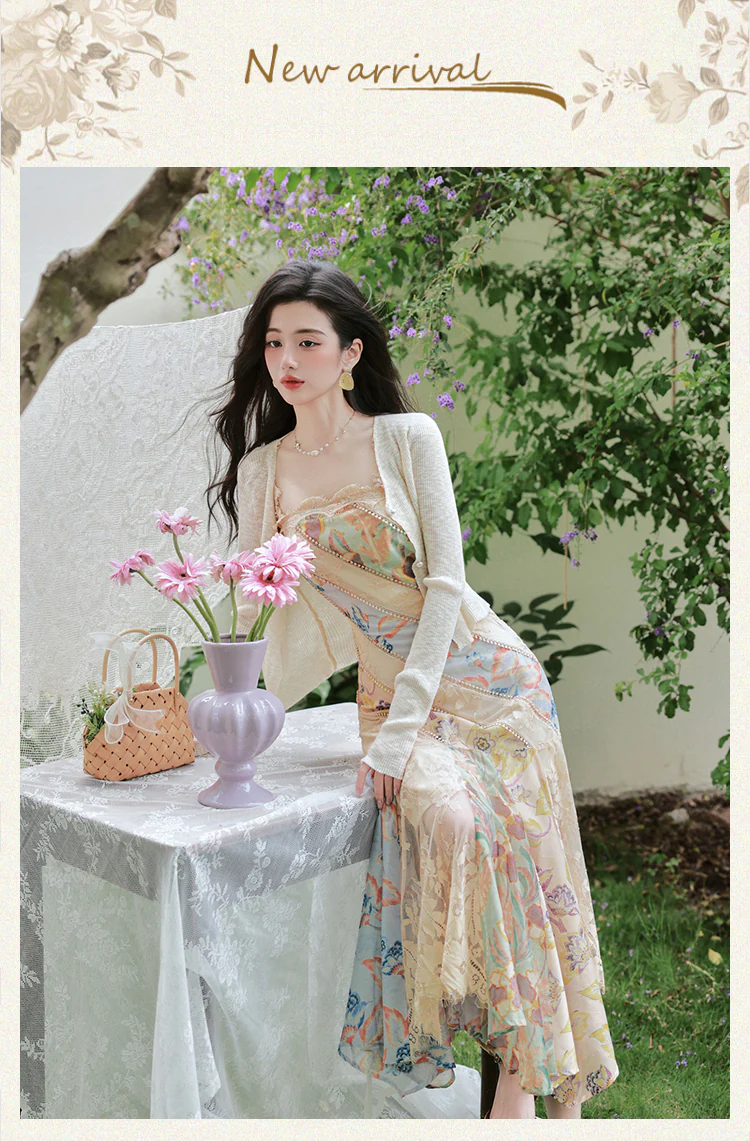 Artistic-Apricot-Floral-Irregular-Patchwork-Lace-Mermaid-Dress-with-Cardigan-Set07