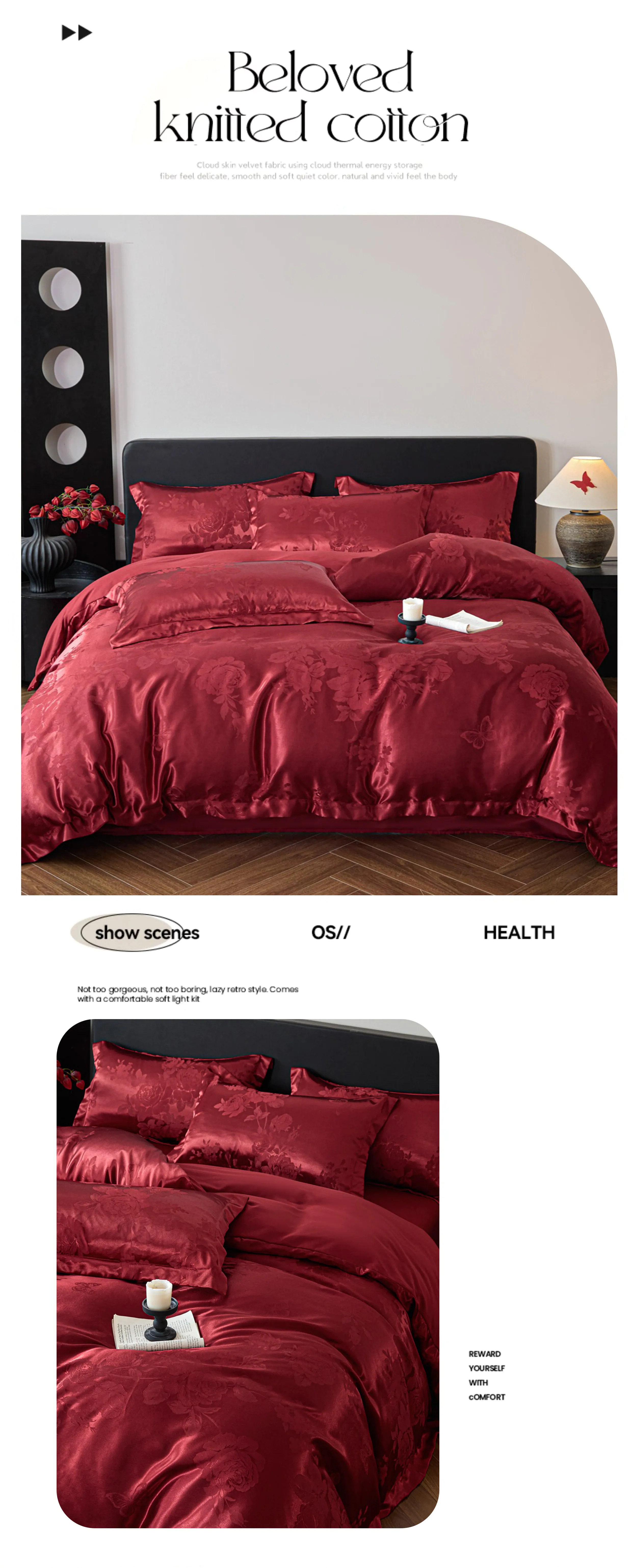 Soft-Silky-Satin-Wine-Red-Floral-Butterfly-Jacquard-Duvet-Cover-4-Pieces-Set07