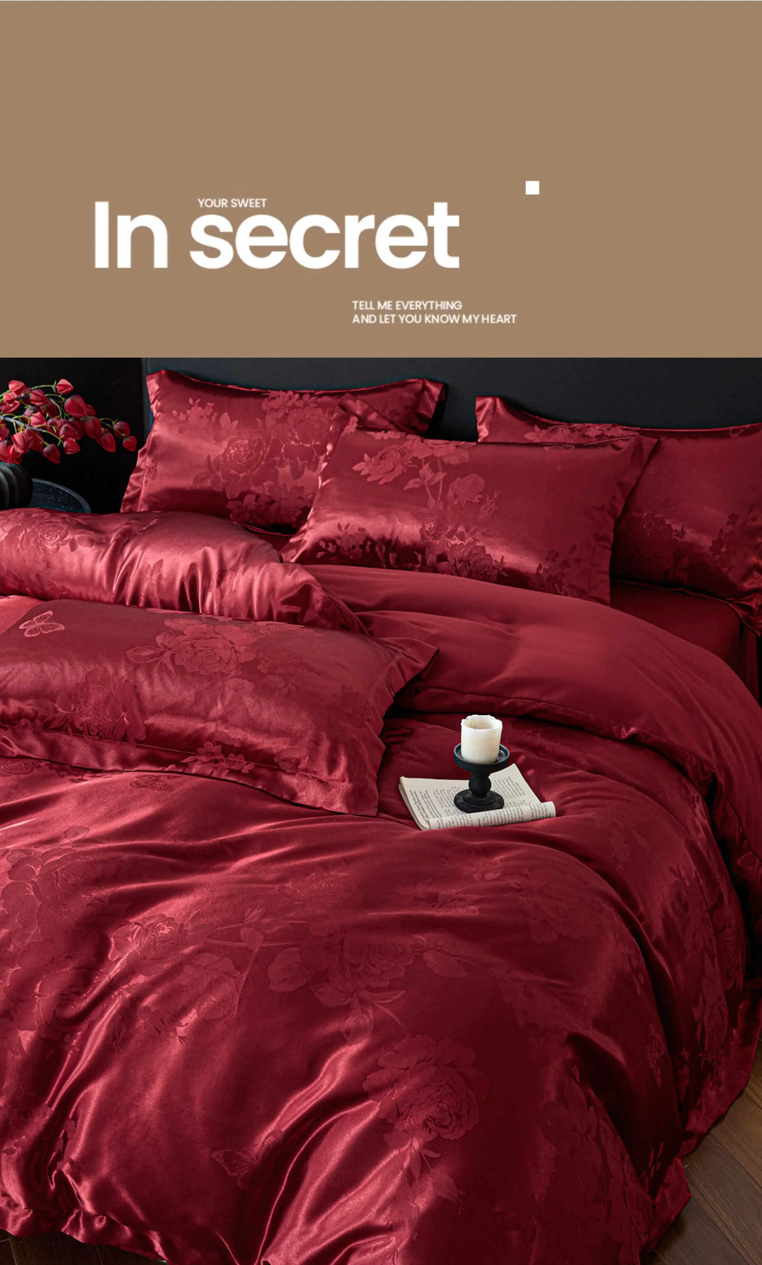 Soft-Silky-Satin-Wine-Red-Floral-Butterfly-Jacquard-Duvet-Cover-4-Pieces-Set11