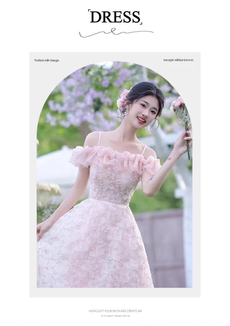 Chic-Soft-Pink-Off-Shoulder-Ruffle-Neck-Tie-straps-Floral-Tulle-Evening-Dress08