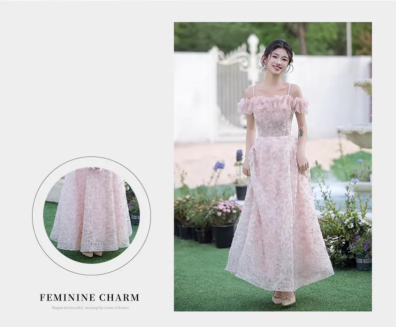 Chic-Soft-Pink-Off-Shoulder-Ruffle-Neck-Tie-straps-Floral-Tulle-Evening-Dress10