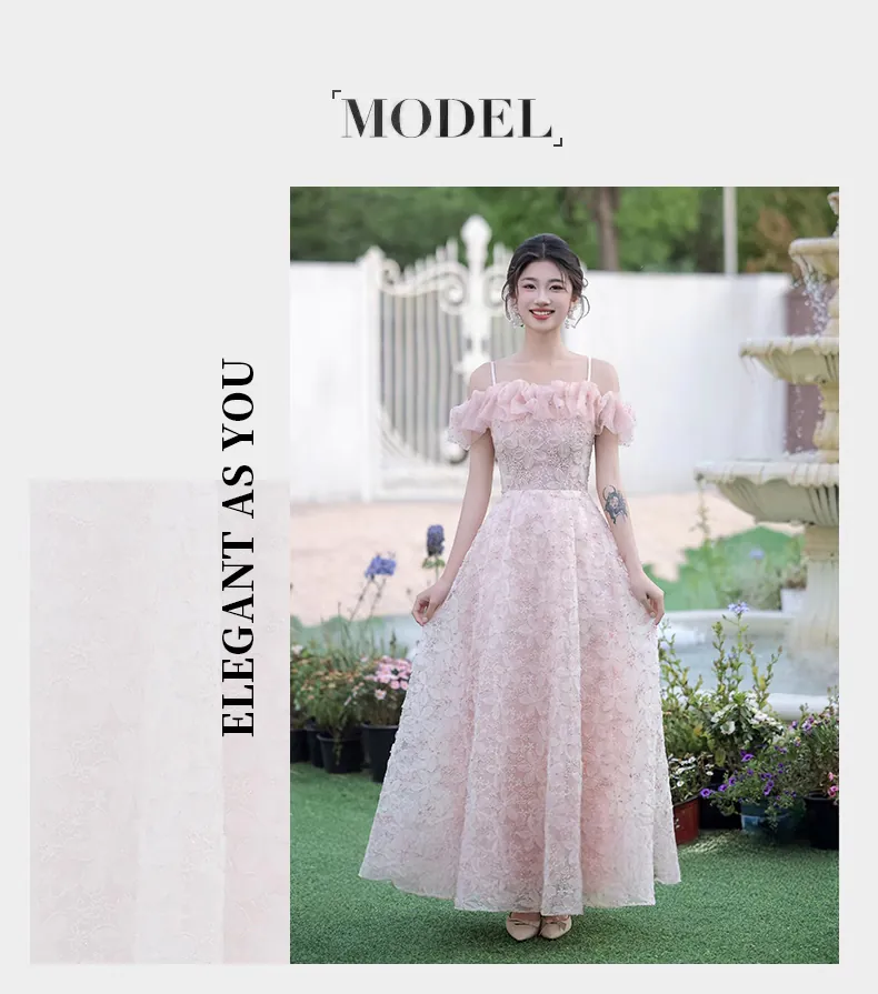 Chic-Soft-Pink-Off-Shoulder-Ruffle-Neck-Tie-straps-Floral-Tulle-Evening-Dress11