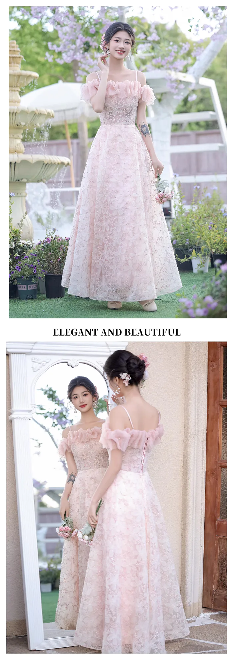Chic-Soft-Pink-Off-Shoulder-Ruffle-Neck-Tie-straps-Floral-Tulle-Evening-Dress13