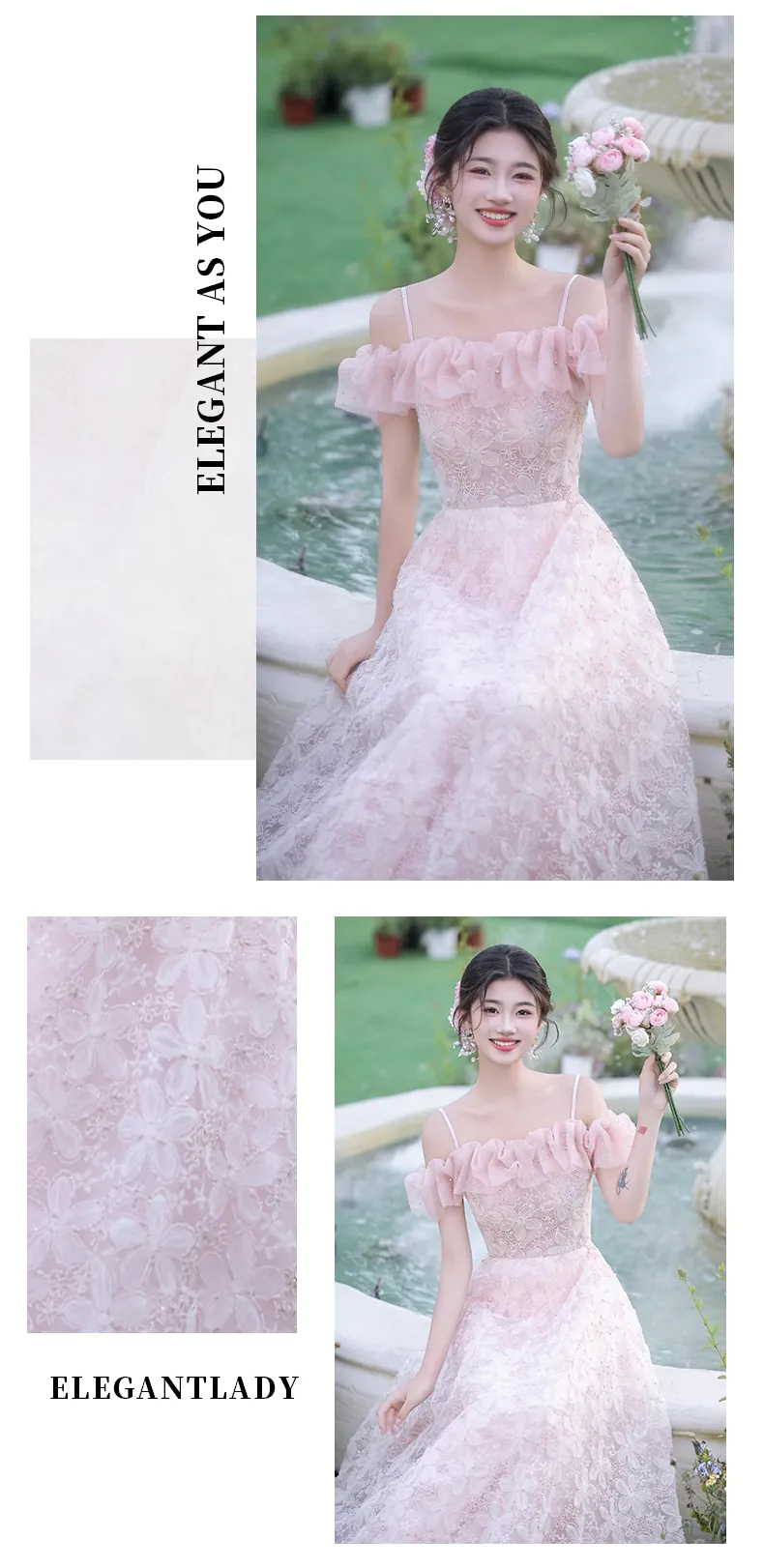 Chic-Soft-Pink-Off-Shoulder-Ruffle-Neck-Tie-straps-Floral-Tulle-Evening-Dress14