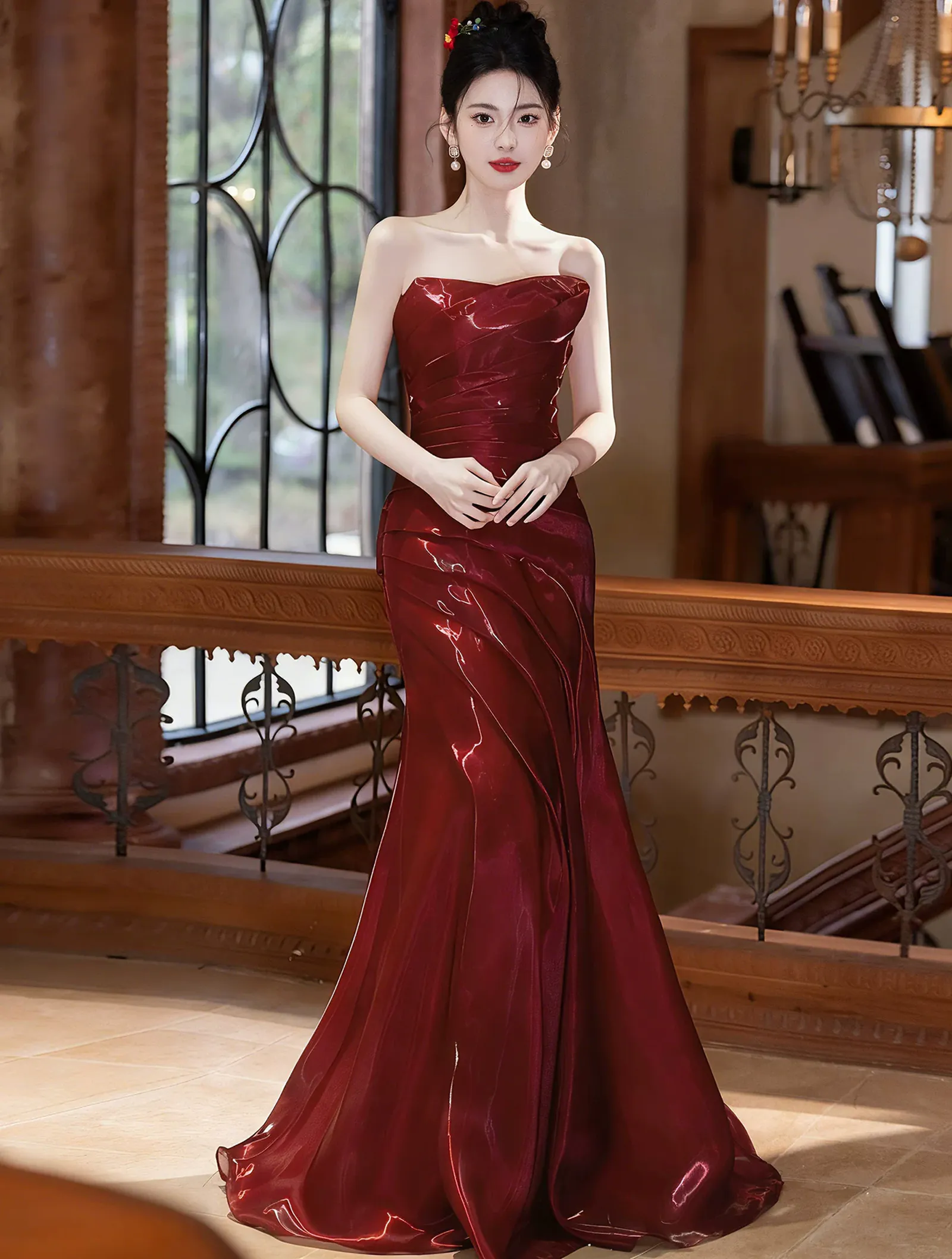 red ruched dress Strapless Mermaid Long  Ohmollydress Lime Lush Bardot Sweetheart Neckline Ruched Dress