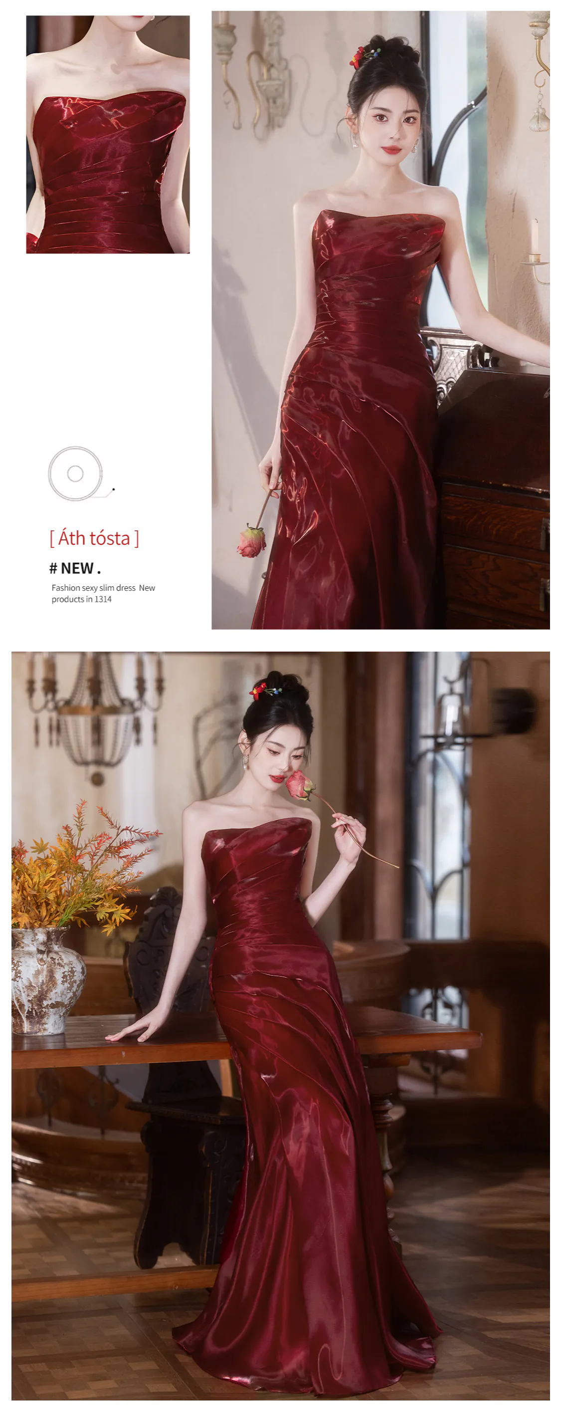 Glamorous-Strapless-Wine-Red-Ruched-Satin-Mermaid-Formal-Evening-Dress11