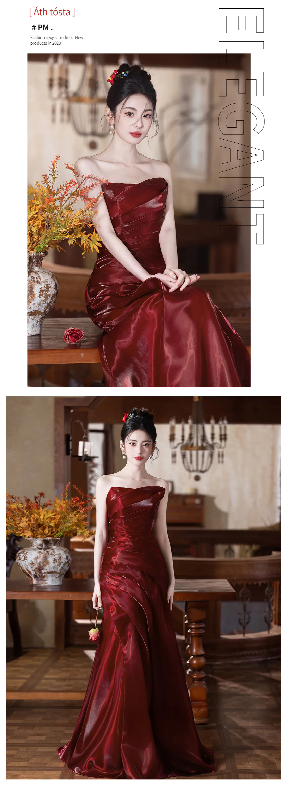 Glamorous-Strapless-Wine-Red-Ruched-Satin-Mermaid-Formal-Evening-Dress12