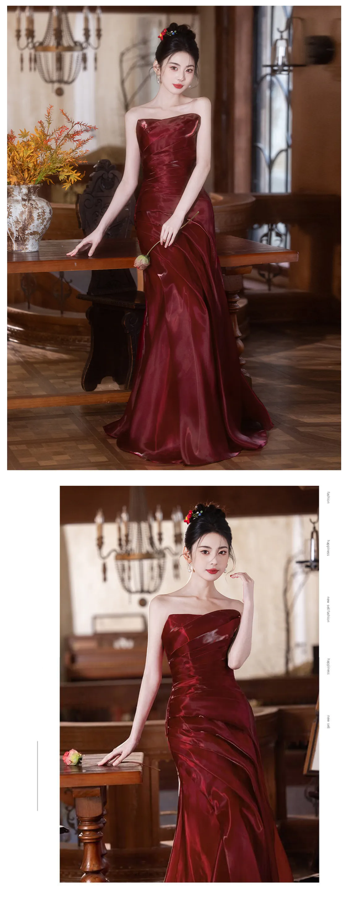 Glamorous-Strapless-Wine-Red-Ruched-Satin-Mermaid-Formal-Evening-Dress13