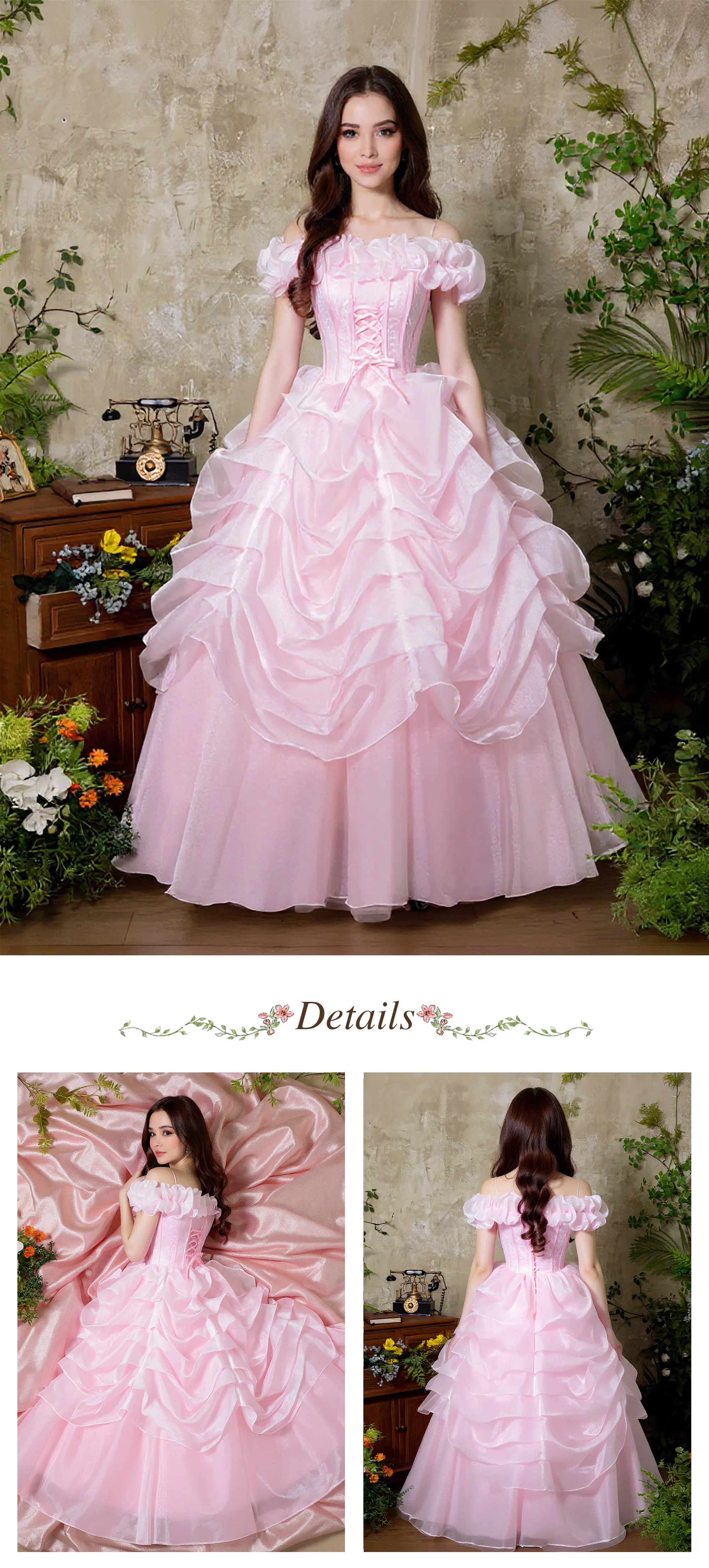 Vintage-Pink-Off-Shoulder-Ruffle-Edge-Tiered-Skirt-Tulle-Formal-Party-Dress07