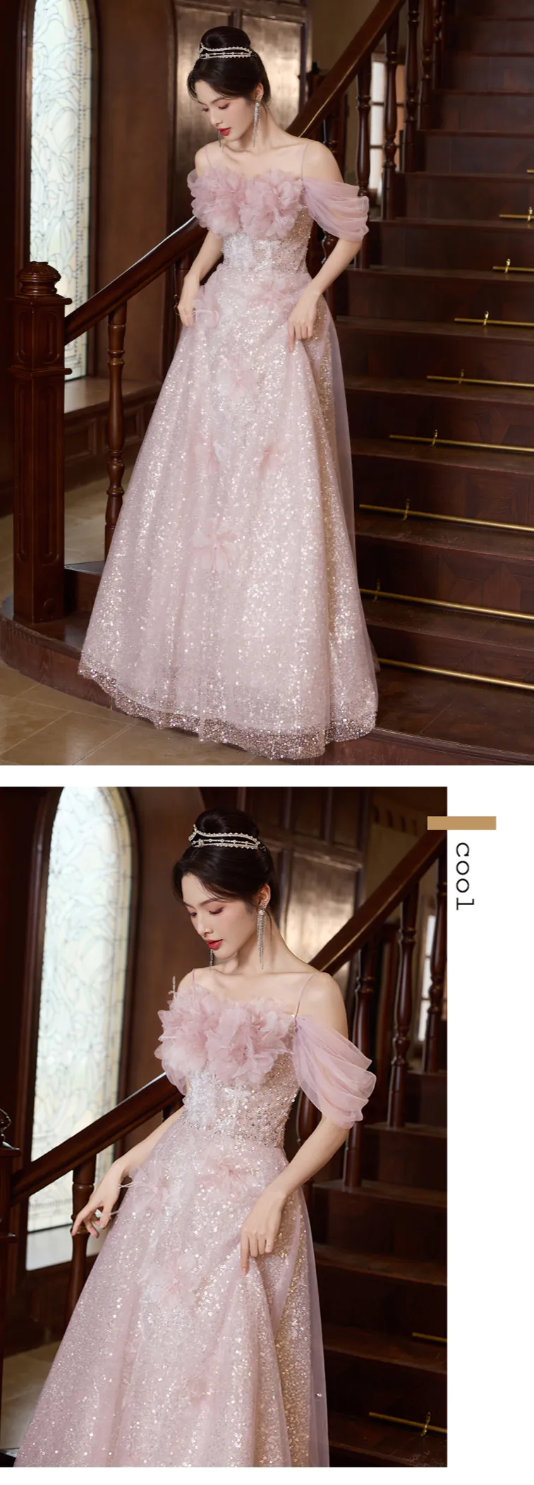 Feminine-Pink-Off-the-Shoulder-Soft-Tulle-Prom-Party-Dress-with-Sequins10