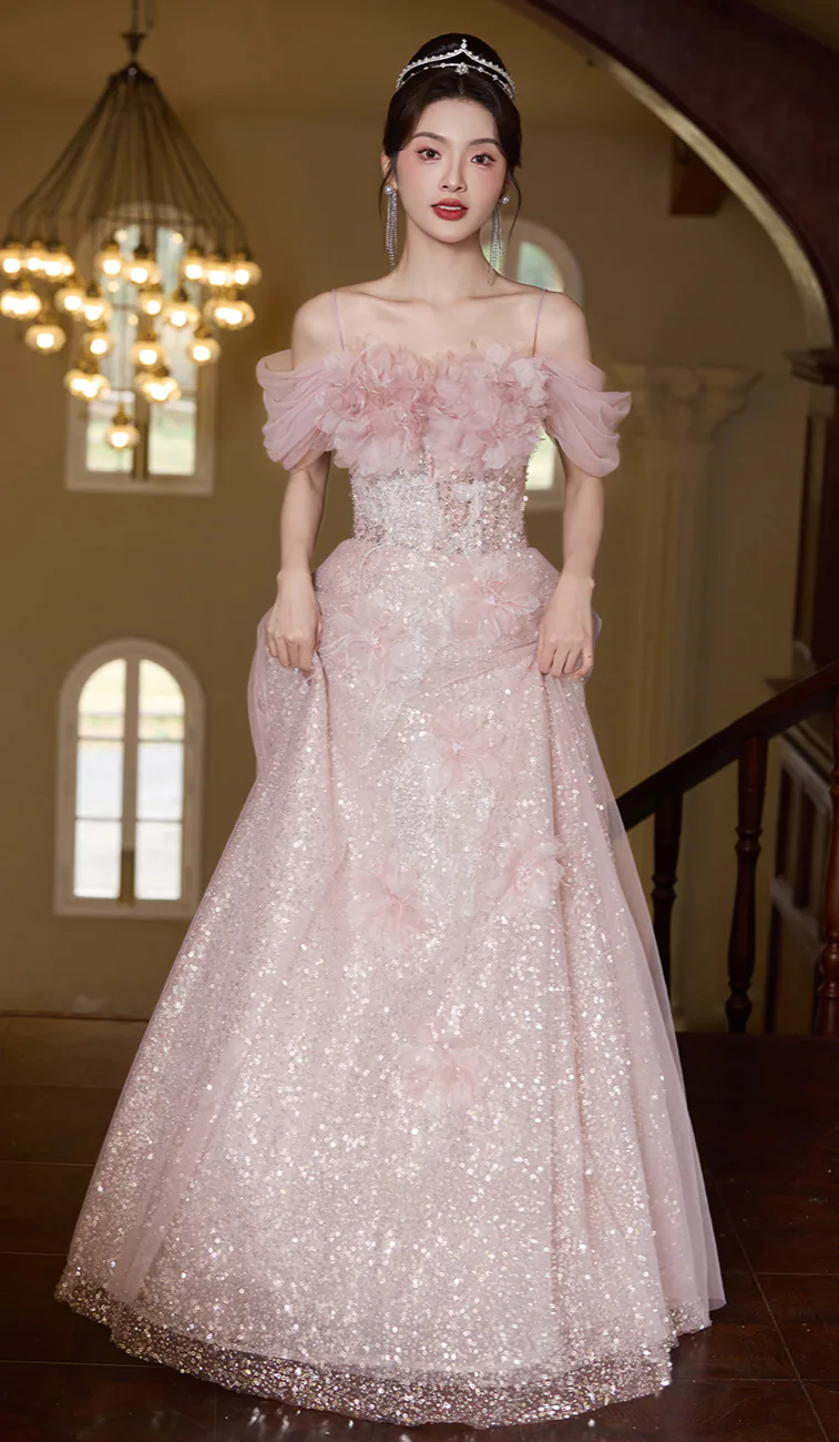 women's light pink off the shoulder goddess dress Formal Maxi – Liymc 31.0 Waist Evening Off The Shoulder Dusty