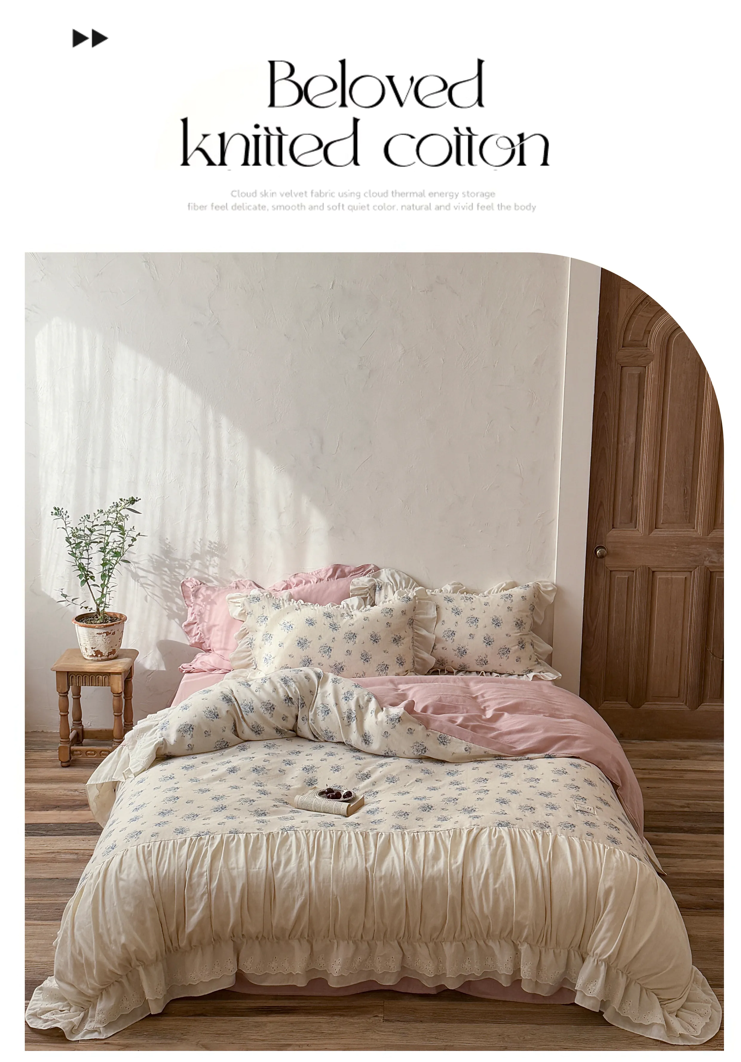 Ivory-Double-Layer-Blue-Botanical-Floral-Print-Cotton-Linen-Duvet-Cover-Set07