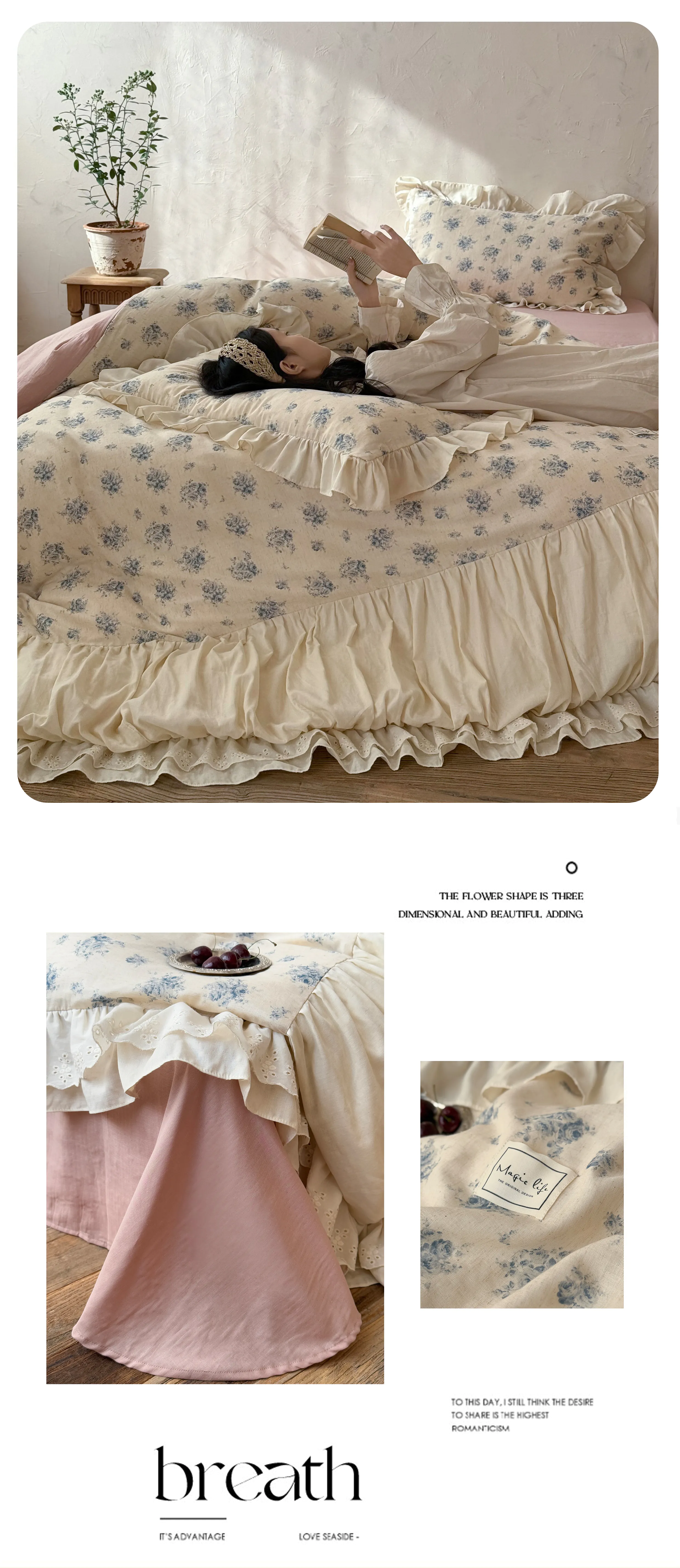 Ivory-Double-Layer-Blue-Botanical-Floral-Print-Cotton-Linen-Duvet-Cover-Set10