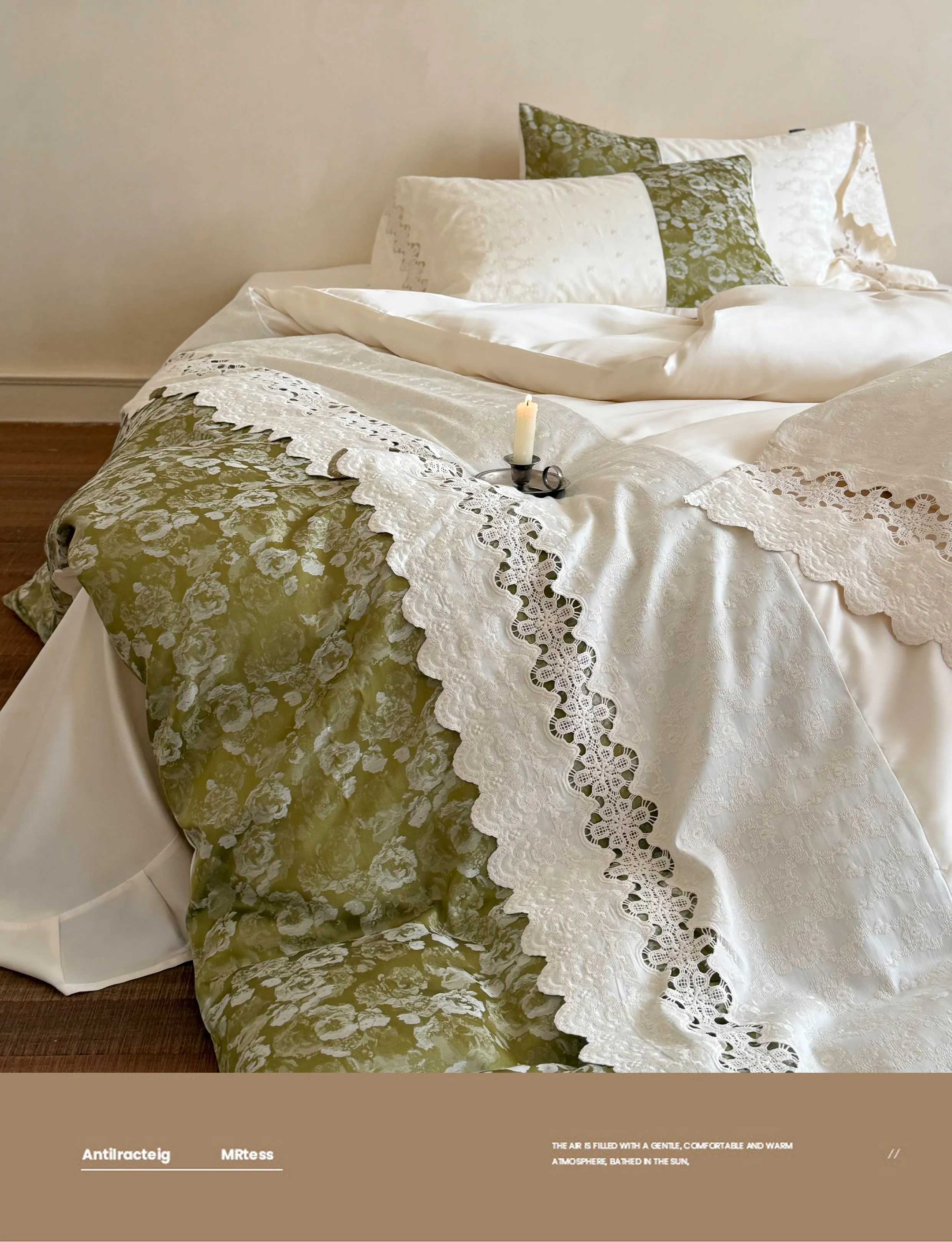Olive-Green-60s-Tencel-Jacquard-Hollow-Lace-Embroidery-Duvet-Cover-4-Pcs-Set08