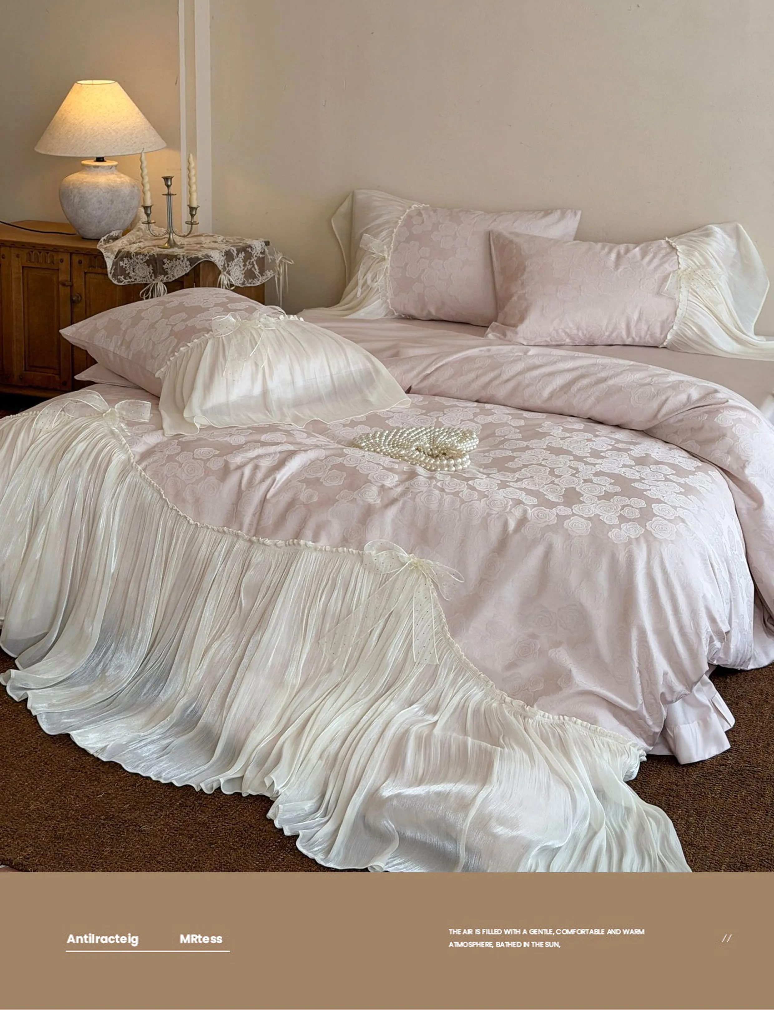 Shabby-Chic-Rose-Floral-Jacquard-Tencel-Cotton-Ribbon-Bow-Bedding-Set10
