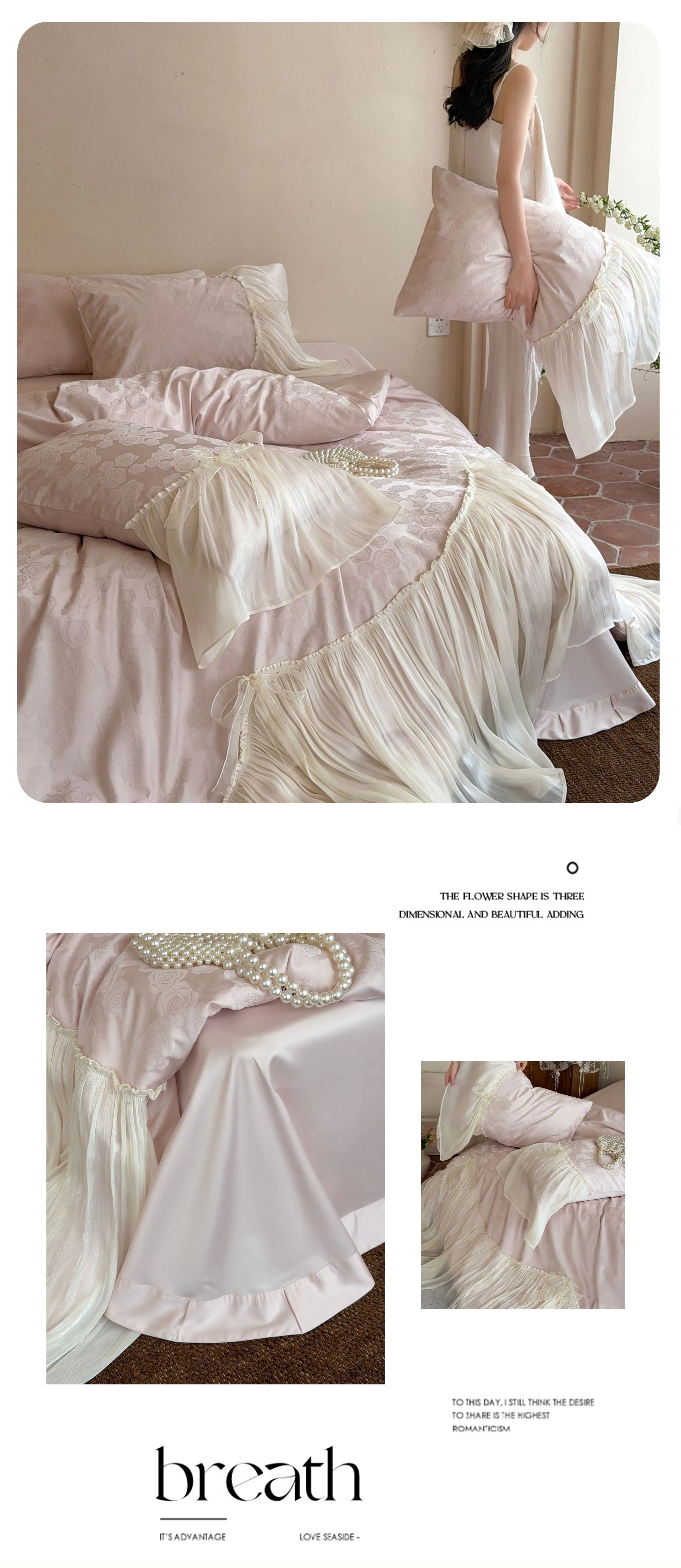 Shabby-Chic-Rose-Floral-Jacquard-Tencel-Cotton-Ribbon-Bow-Bedding-Set12