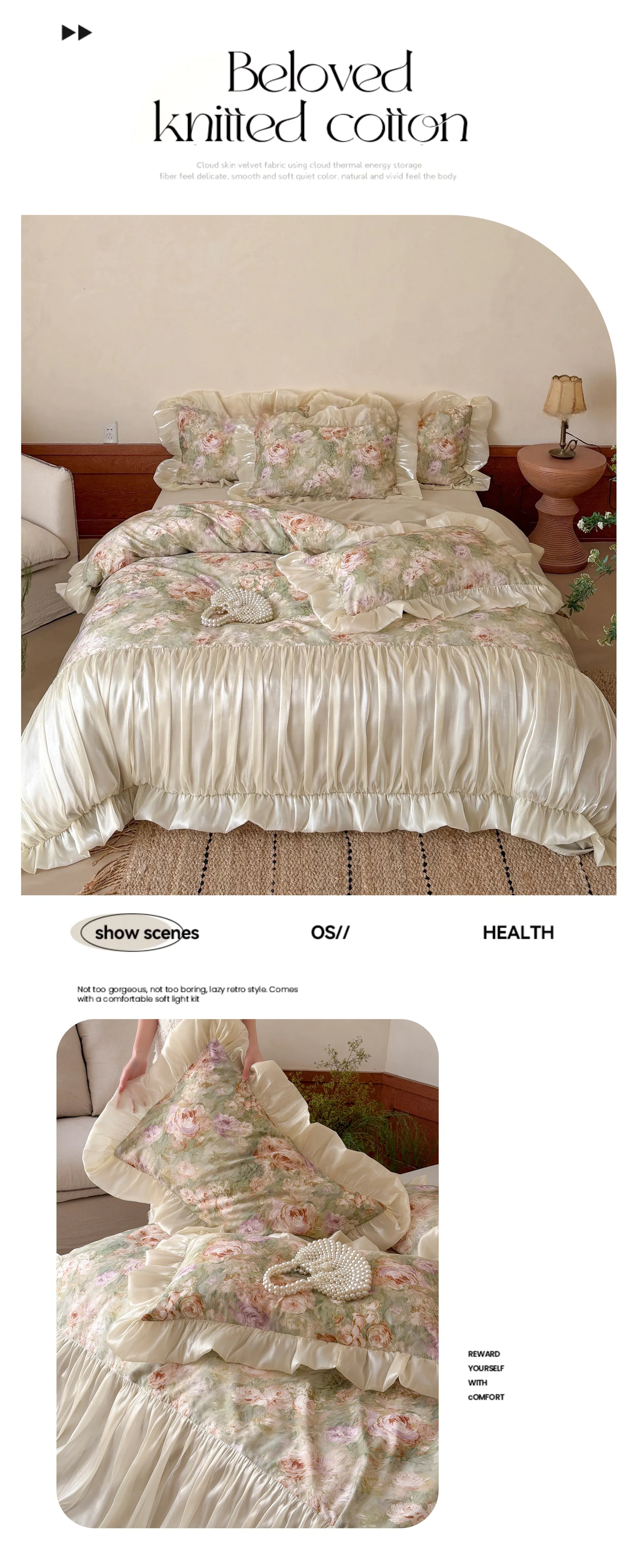 Soft-Girl-Long-Staple-Cotton-Pleated-Satin-Skirt-Floral-Bedding-Set19