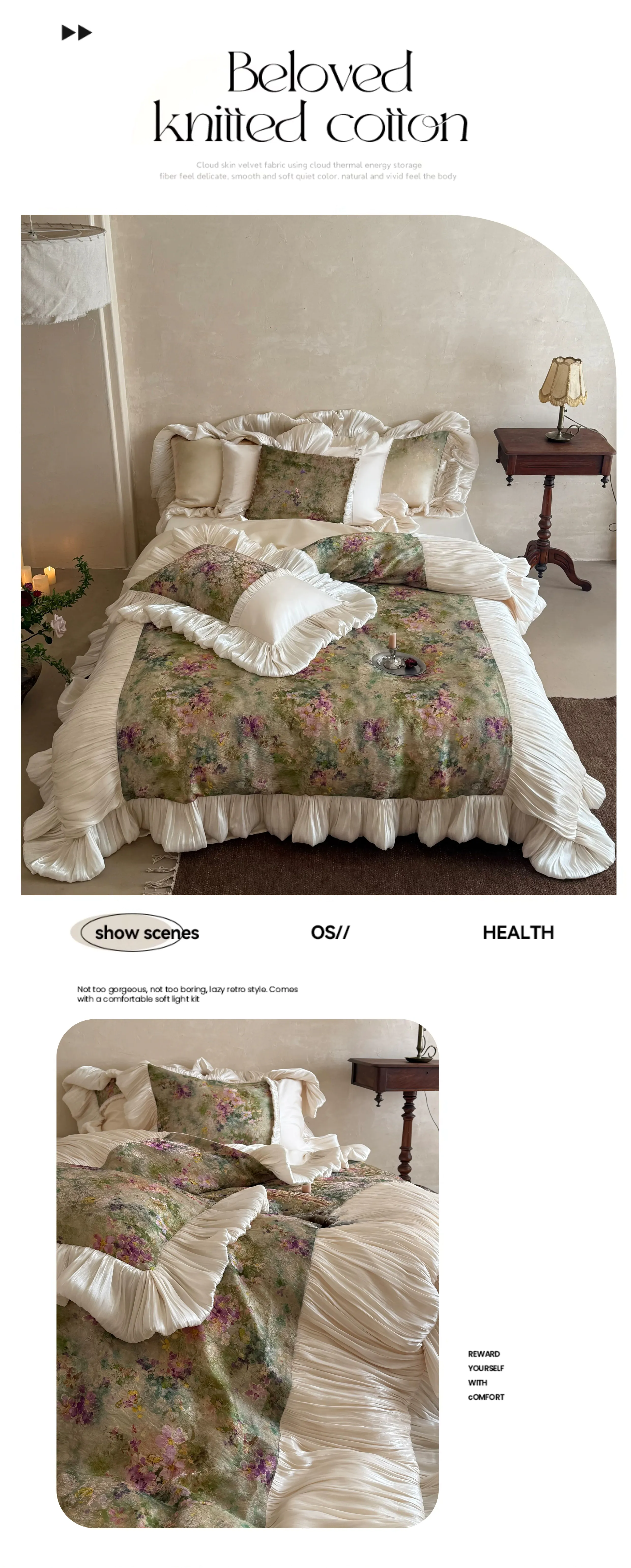 Vintage-Botanical-Floral-Jacquard-Ruffled-Long-Staple-Cotton-Bedding-4-Pcs-Set07