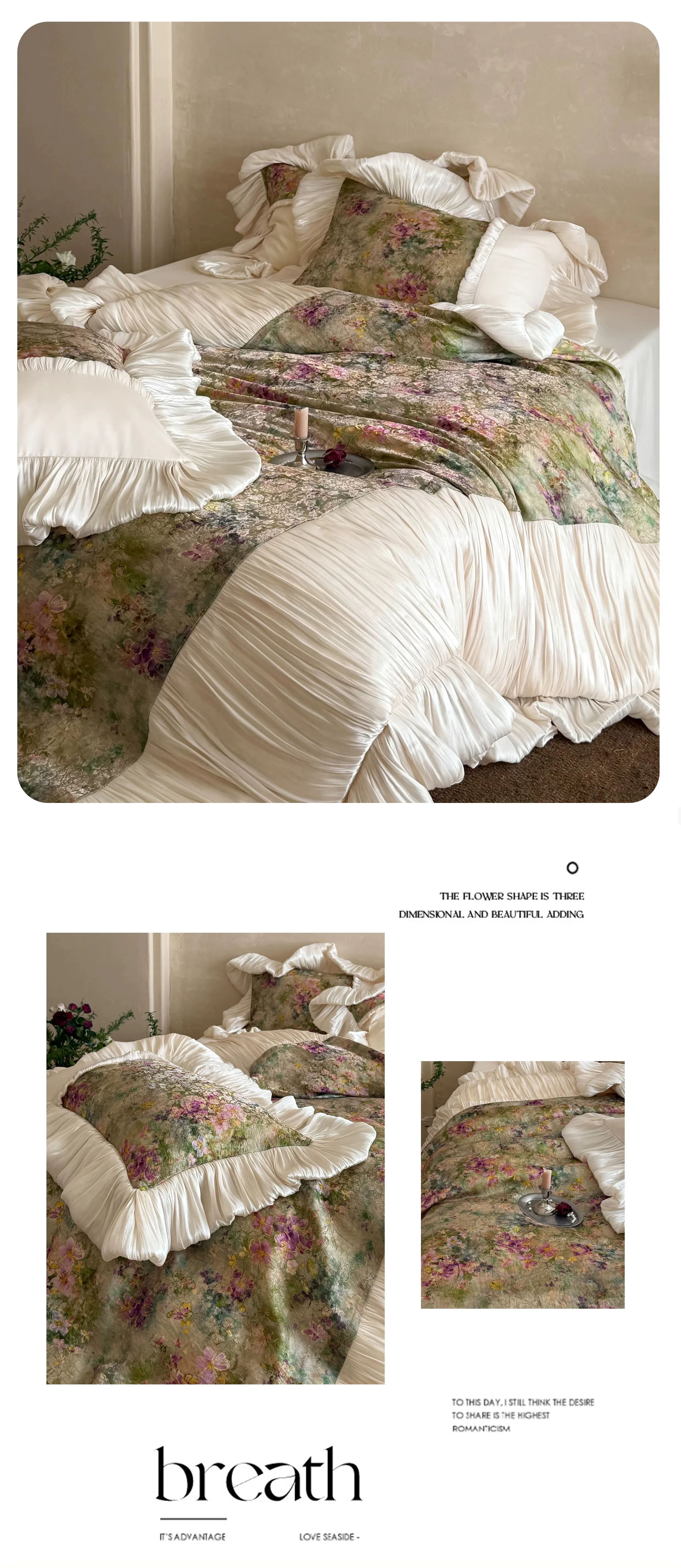 Vintage-Botanical-Floral-Jacquard-Ruffled-Long-Staple-Cotton-Bedding-4-Pcs-Set10