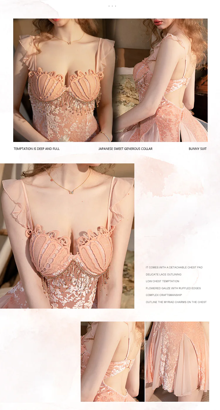 Coquette-Pink-Deep-V-Neck-Scalloped-Bust-Backless-Home-Lingerie-Dress08