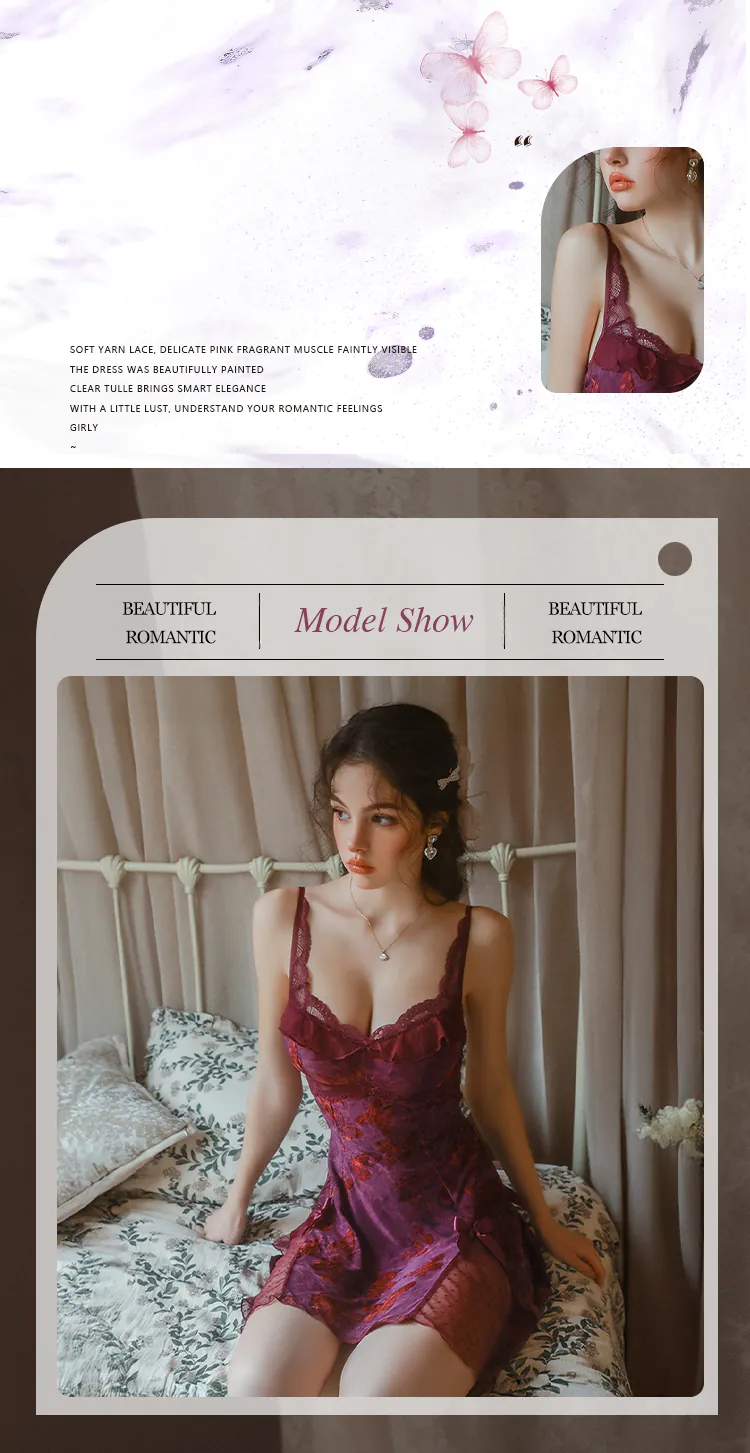 Girly-Low-Cut-Butterfly-Print-Flocked-Velvet-Lace-Backless-Slip-Nightgown06