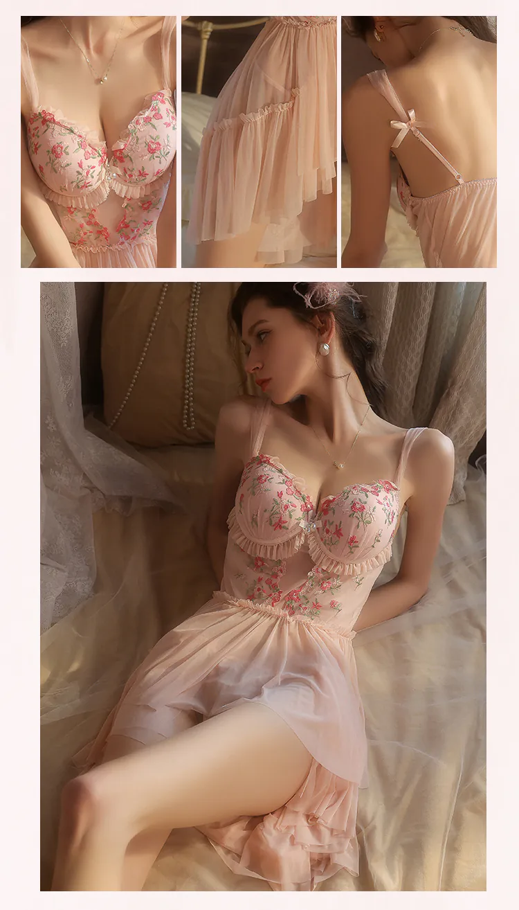Ladies-French-Style-Floral-Embroidered-Sheer-Mesh-Lace-Slip-Nightgown11